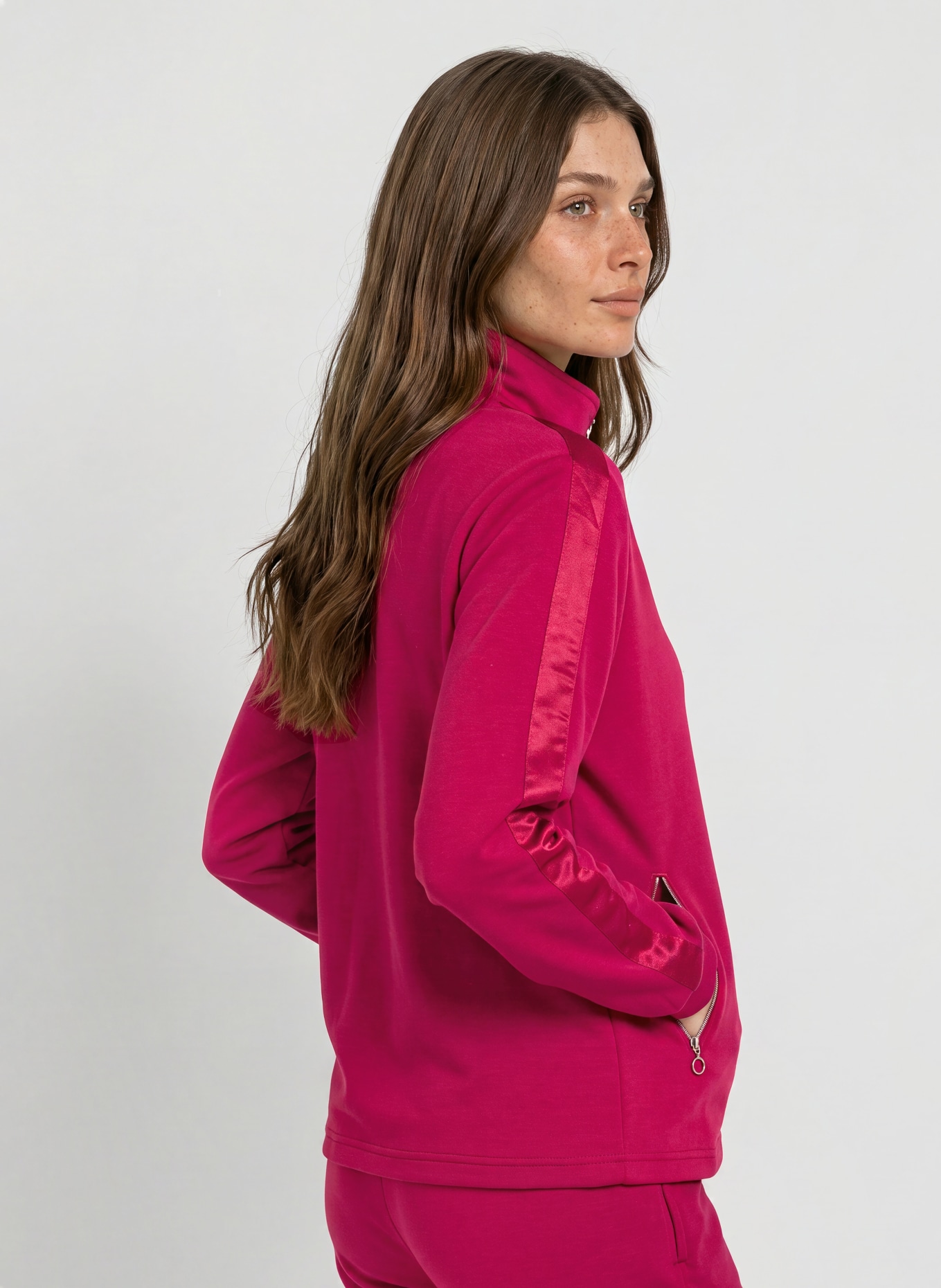 JOY sportswear LIZZY Zip-up sweatshirt with Braided Trim: FUCHSIA