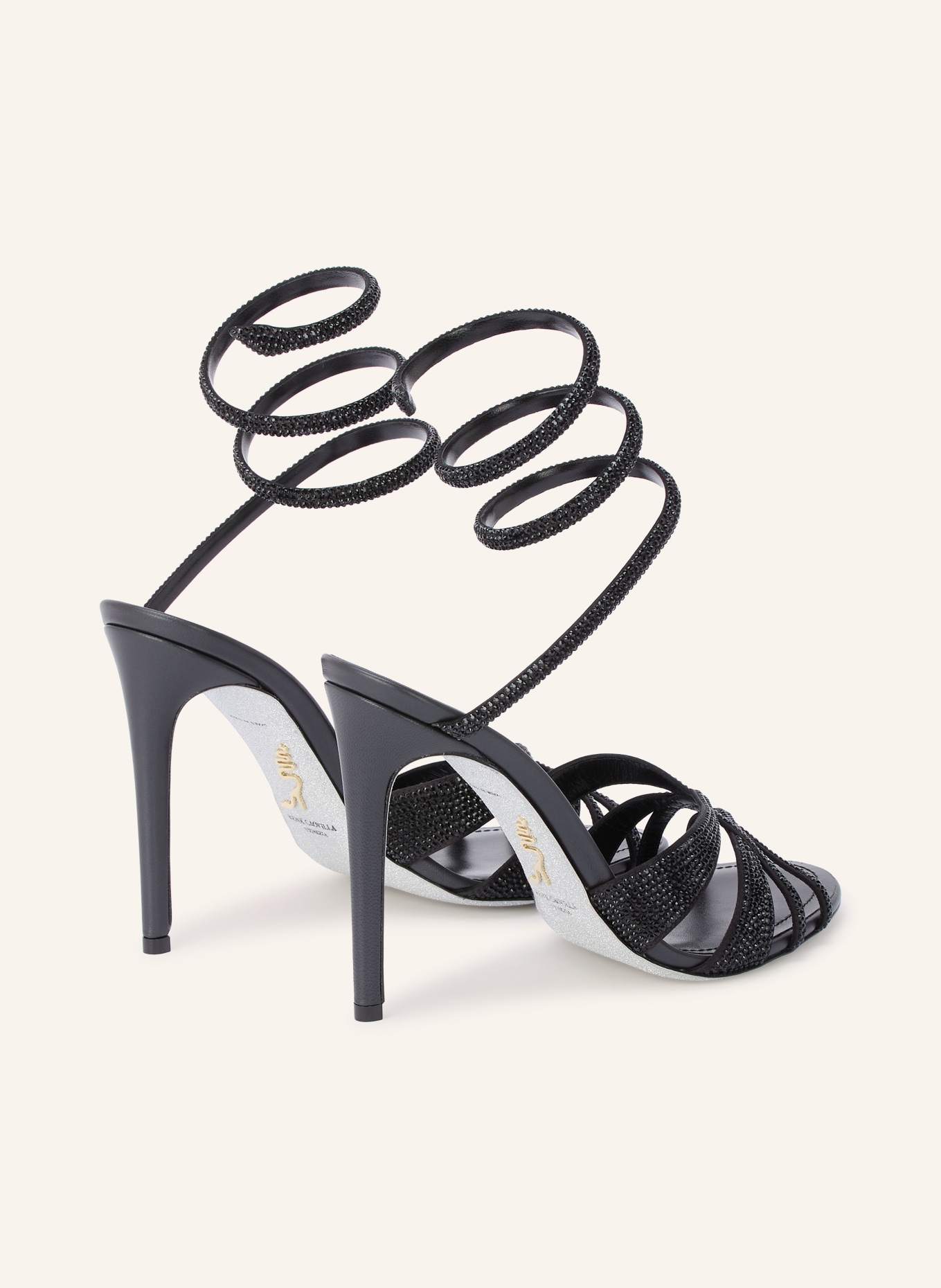 RENE CAOVILLA MARGOT Sandals with Rhinestones: BLACK