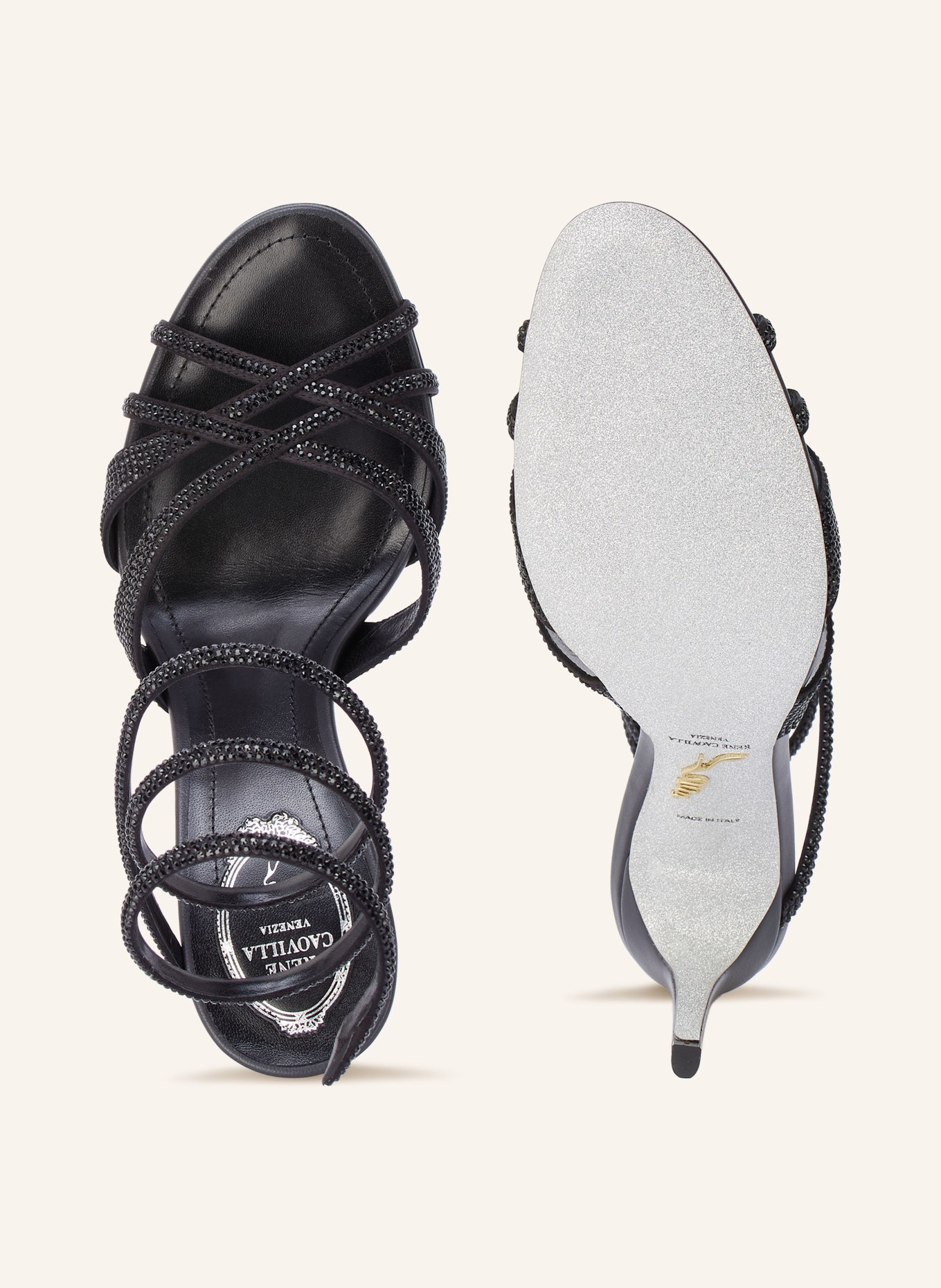 RENE CAOVILLA MARGOT Sandals with Rhinestones: BLACK
