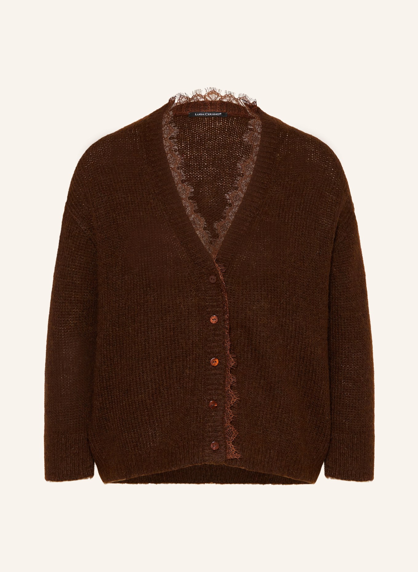 LUISA CERANO Vest van alpaca en kant: MARRON FONCÉ