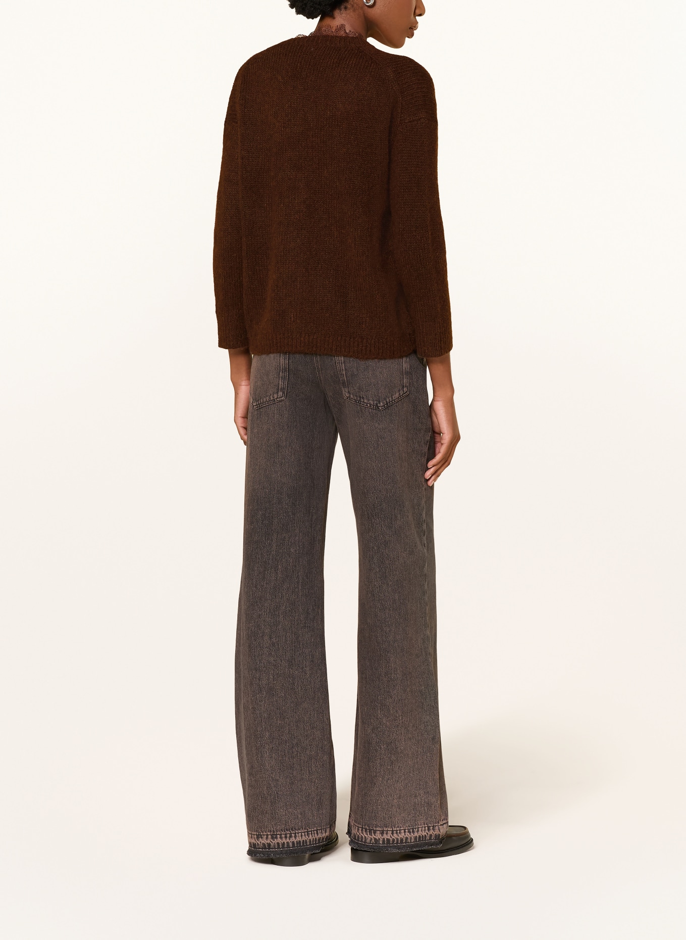 LUISA CERANO Vest van alpaca en kant: MARRON FONCÉ