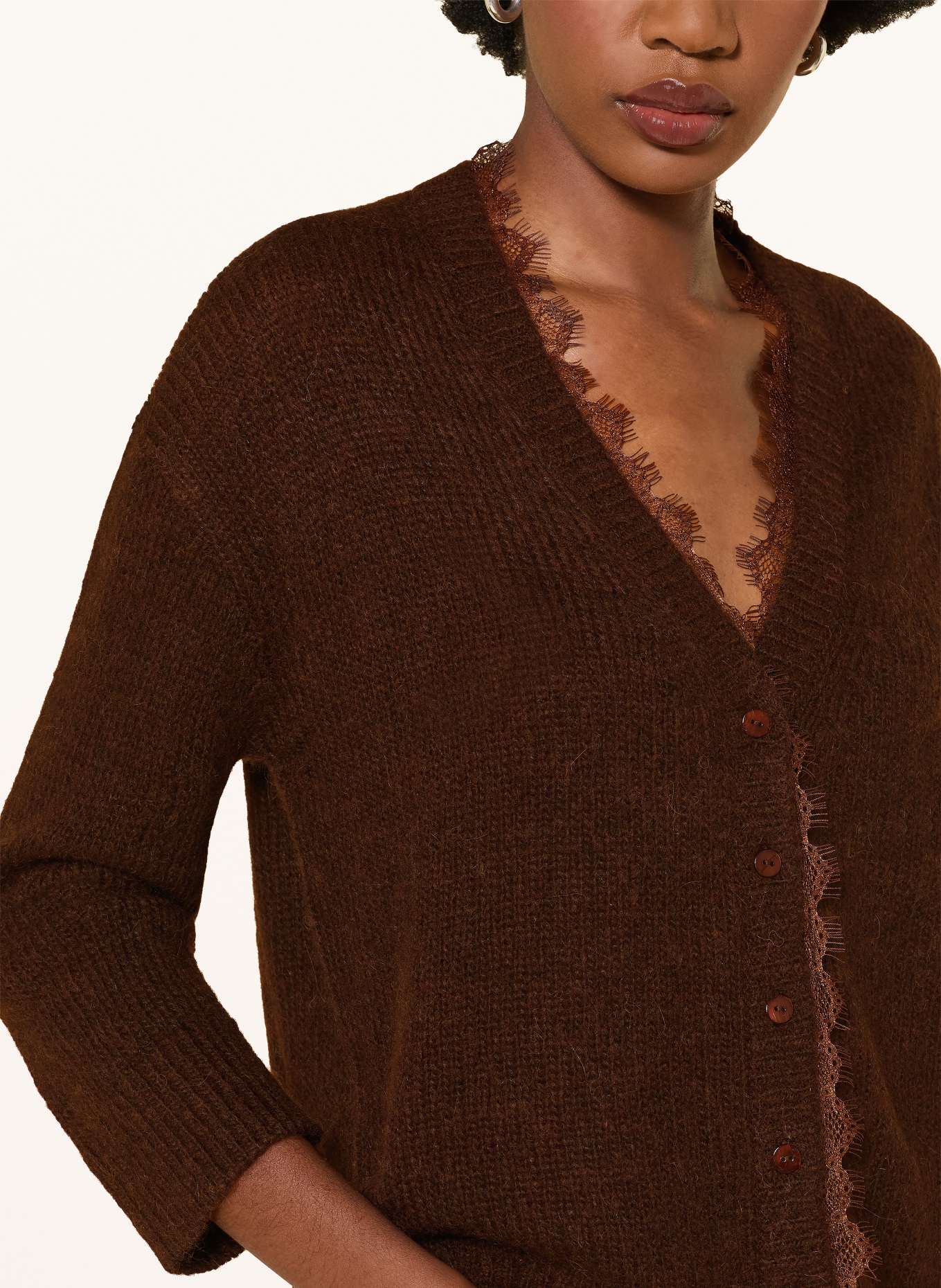 LUISA CERANO Vest van alpaca en kant: MARRON FONCÉ