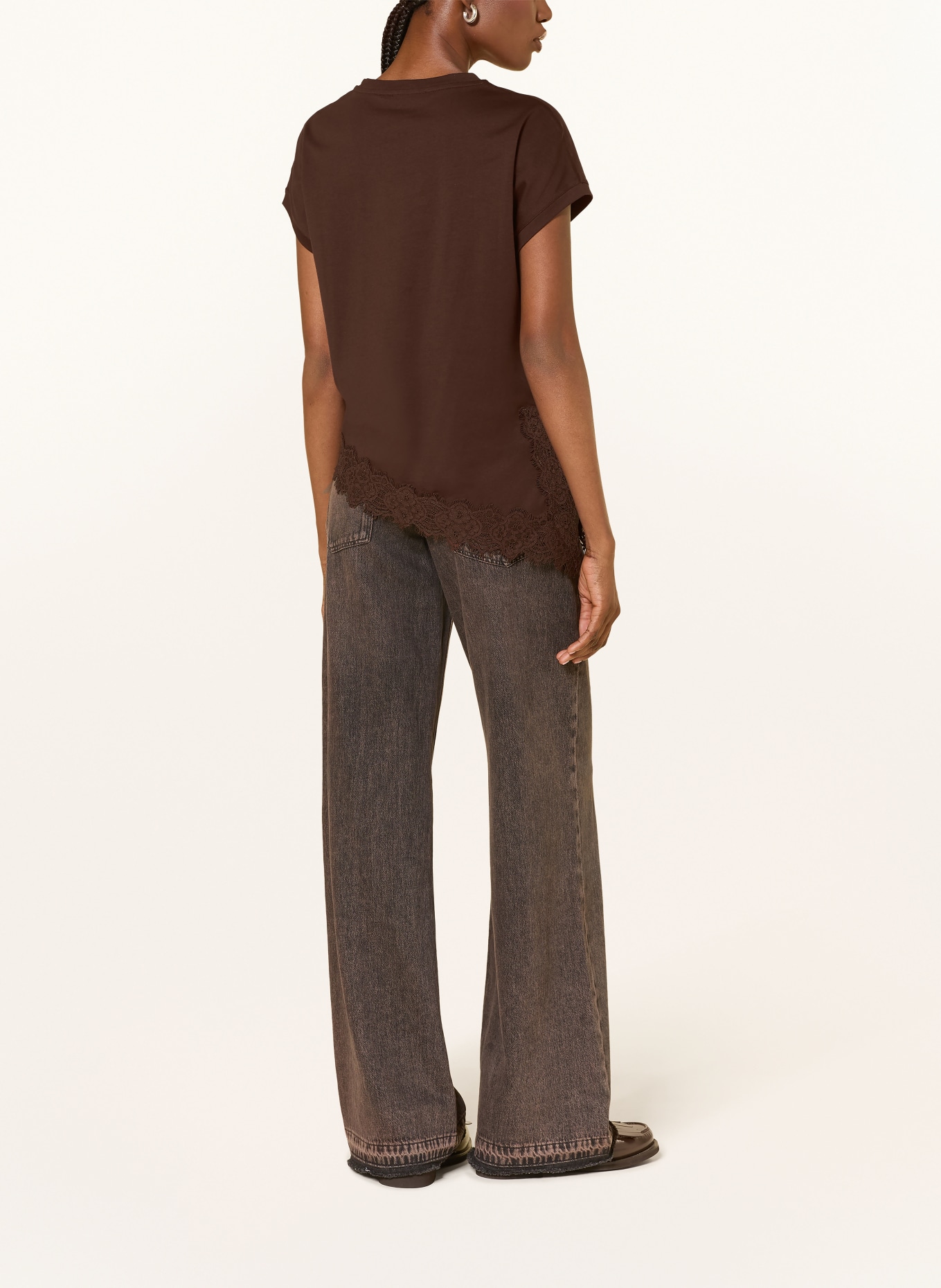 LUISA CERANO T-shirt with lace: DARK BROWN