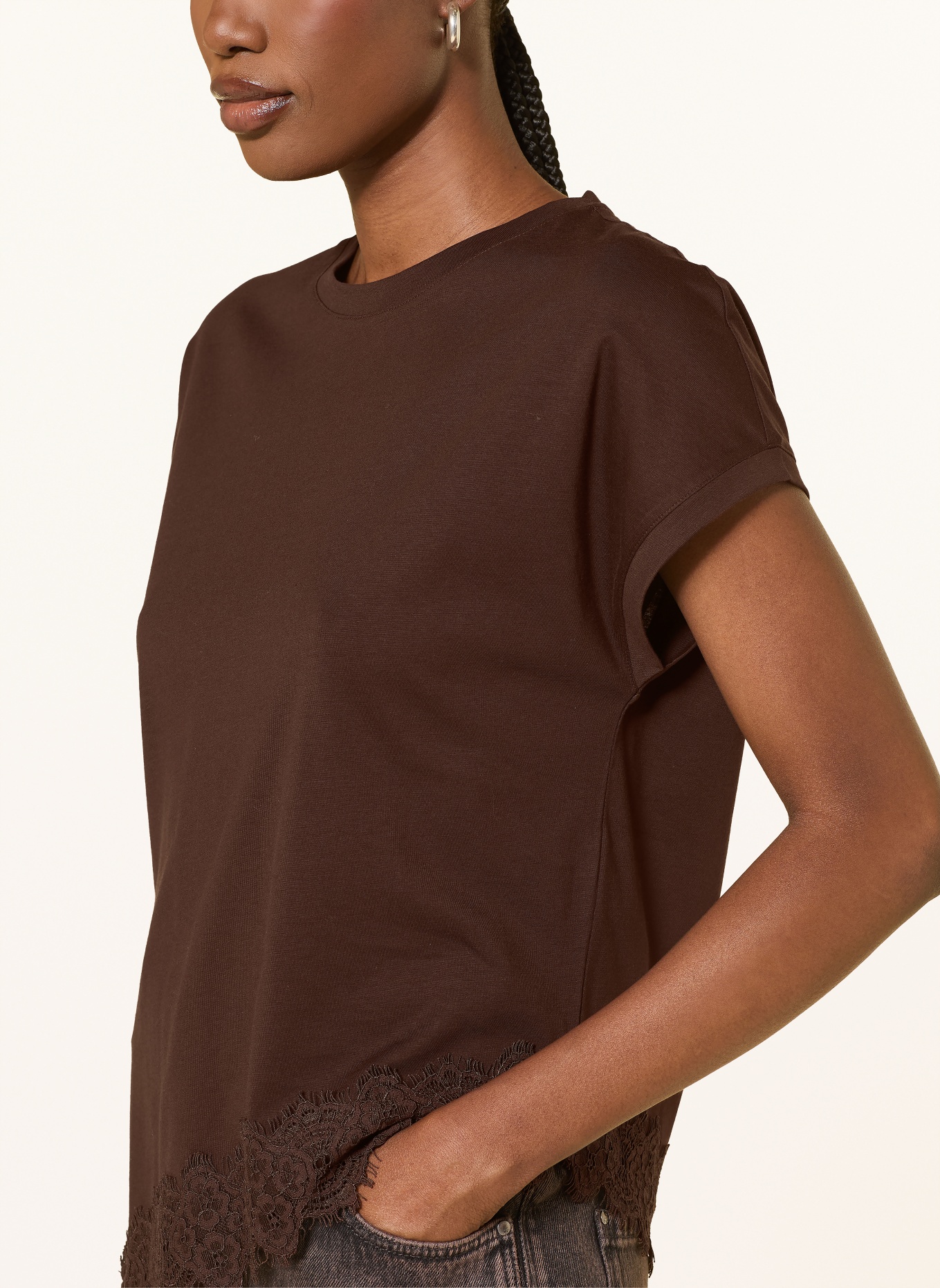 LUISA CERANO T-shirt with lace: DARK BROWN