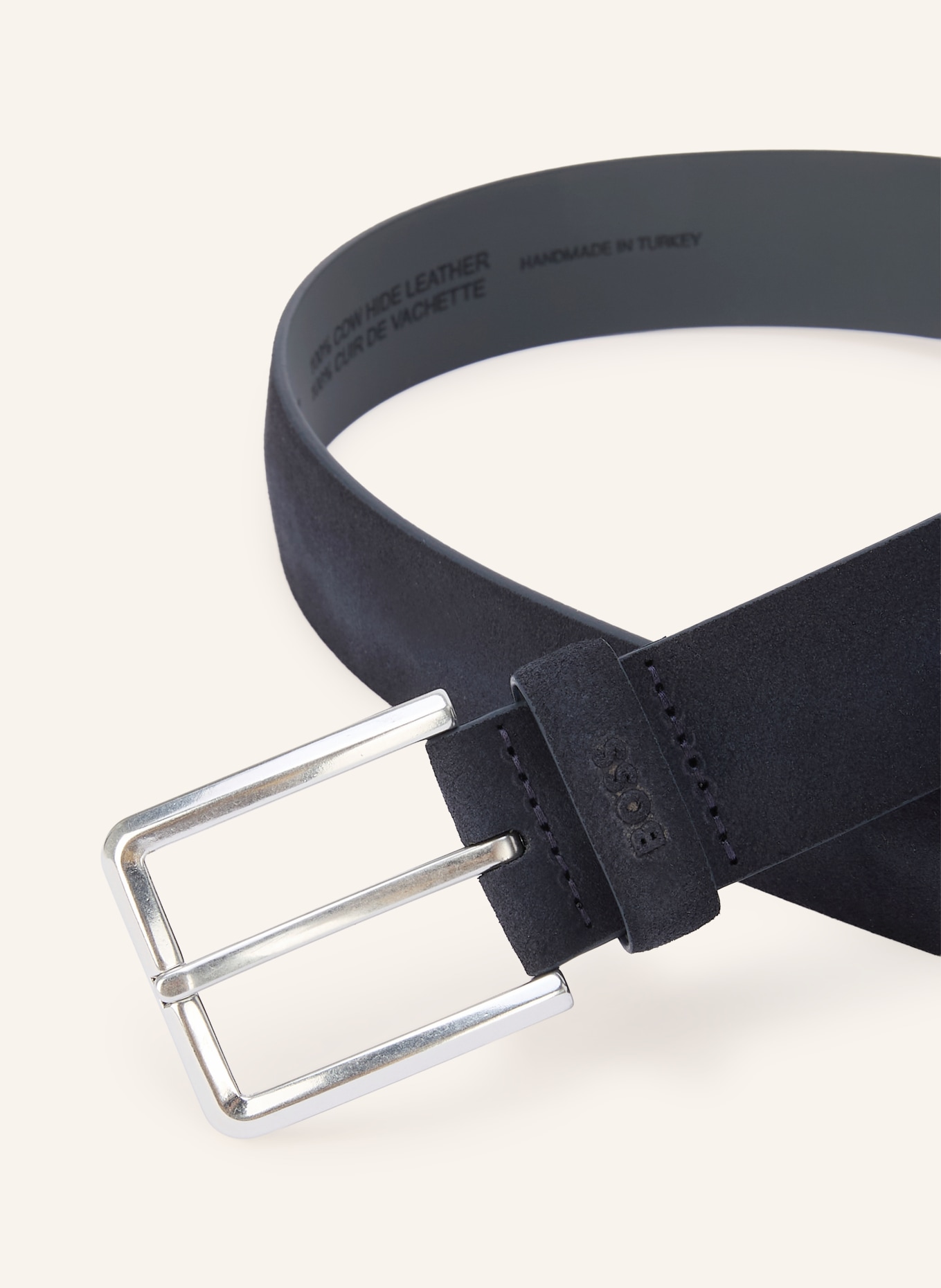 BOSS Ceinture en cuir NARIO: BLEU FONCÉ / ARGENT