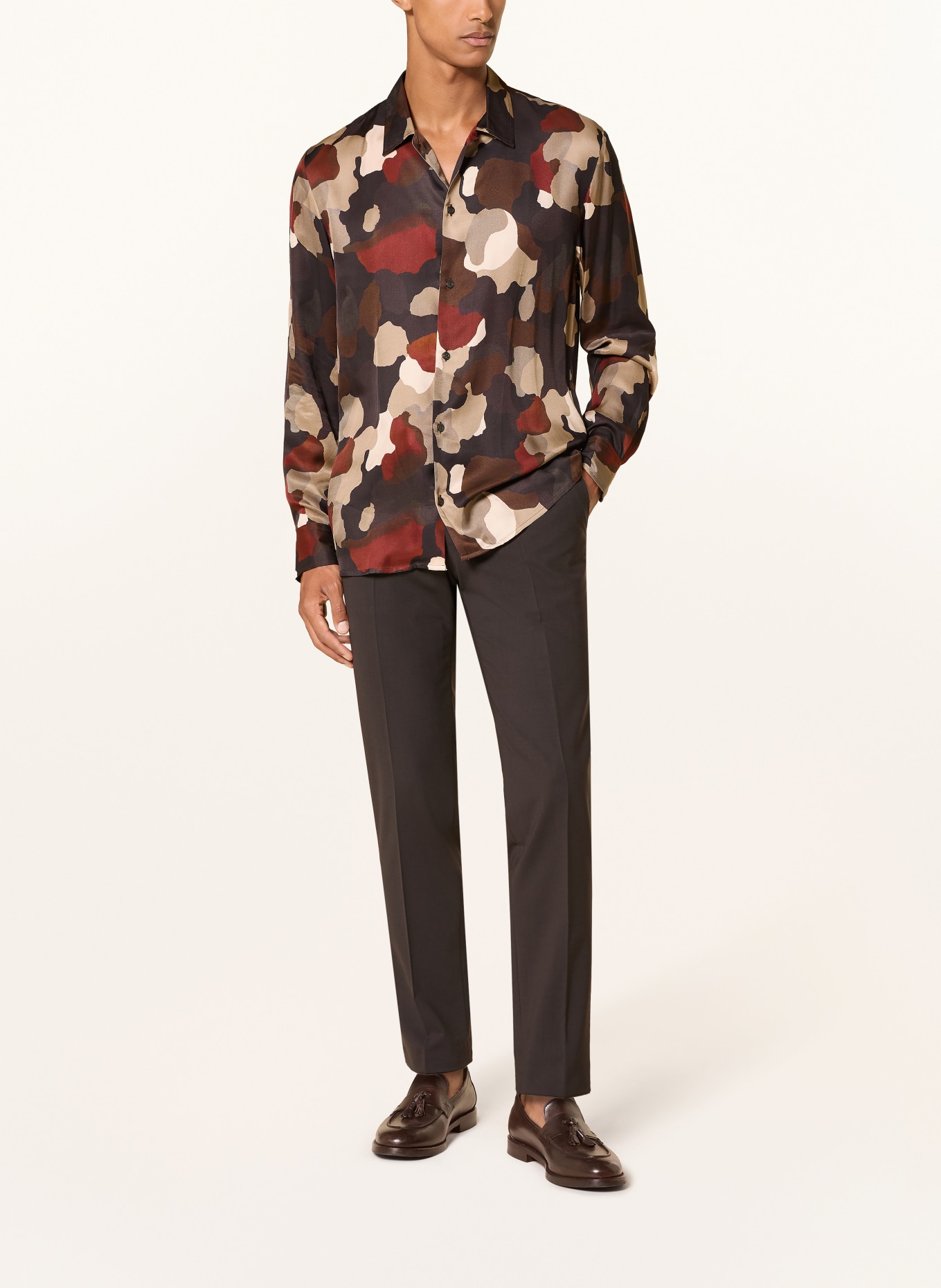 BALDESSARINI Overhemd Comfort Fit: ZWART / ECRU / DONKERROOD