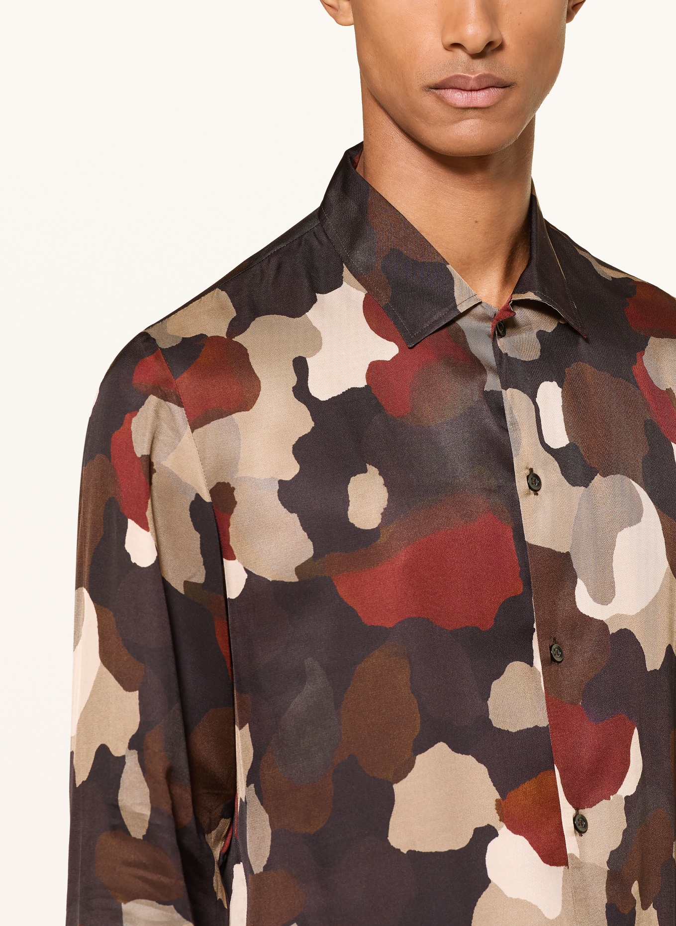 BALDESSARINI Overhemd Comfort Fit: ZWART / ECRU / DONKERROOD