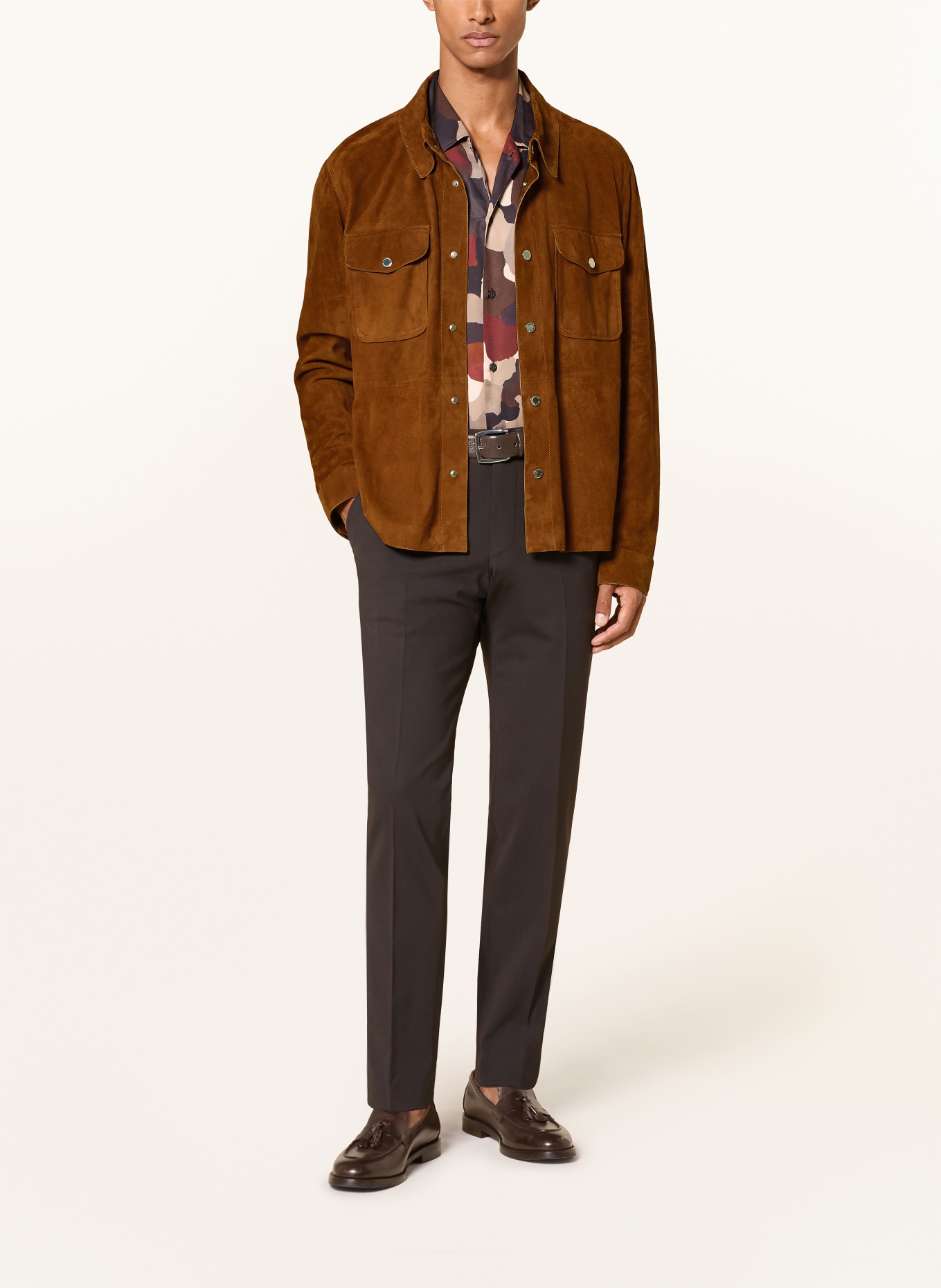 BALDESSARINI Leather Overshirt: BROWN