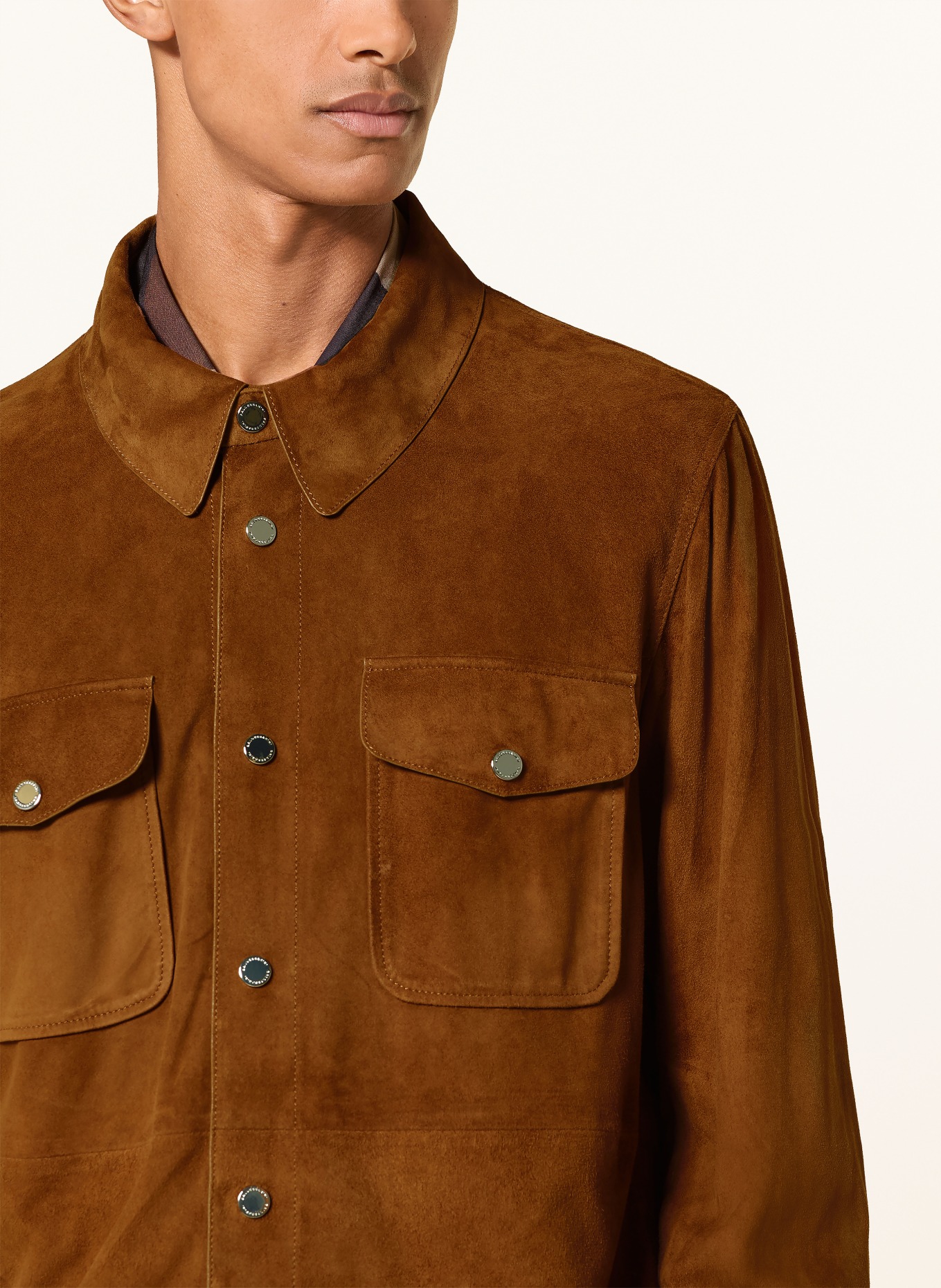 BALDESSARINI Leather Overshirt: BROWN