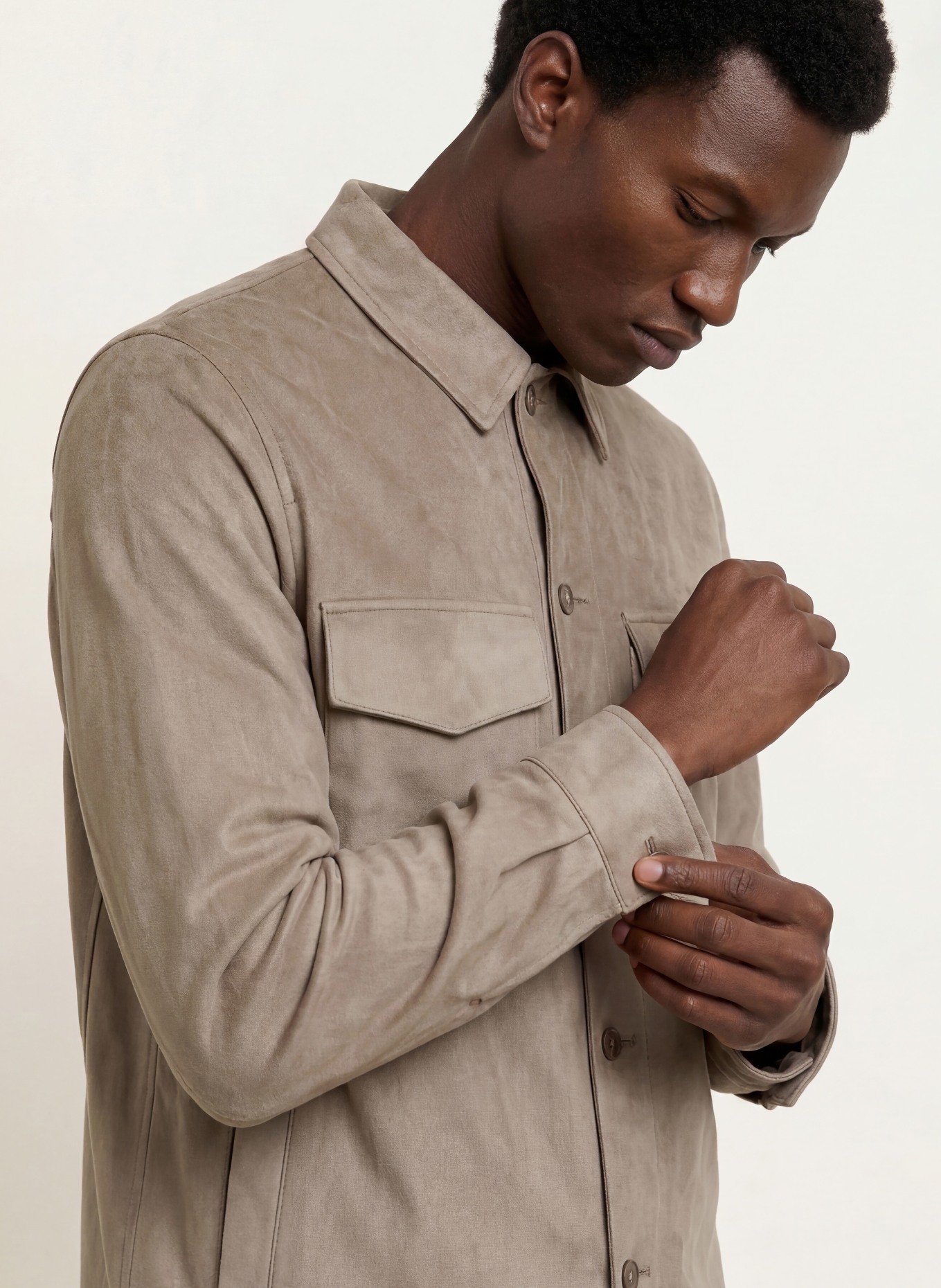 CINQUE Overshirt CIMULTI in Lederoptik: TAUPE