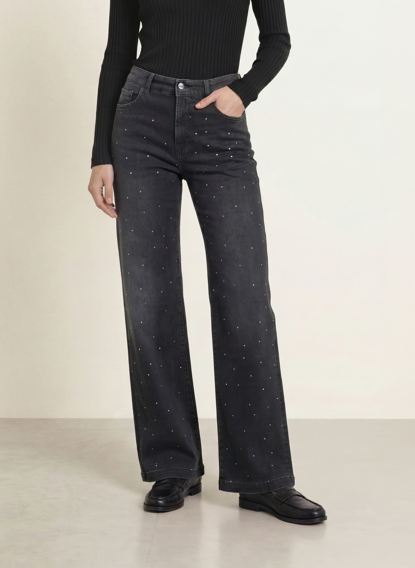 MARC CAIN Wide Leg Jeans WIGAN mit Nieten: 900 black new