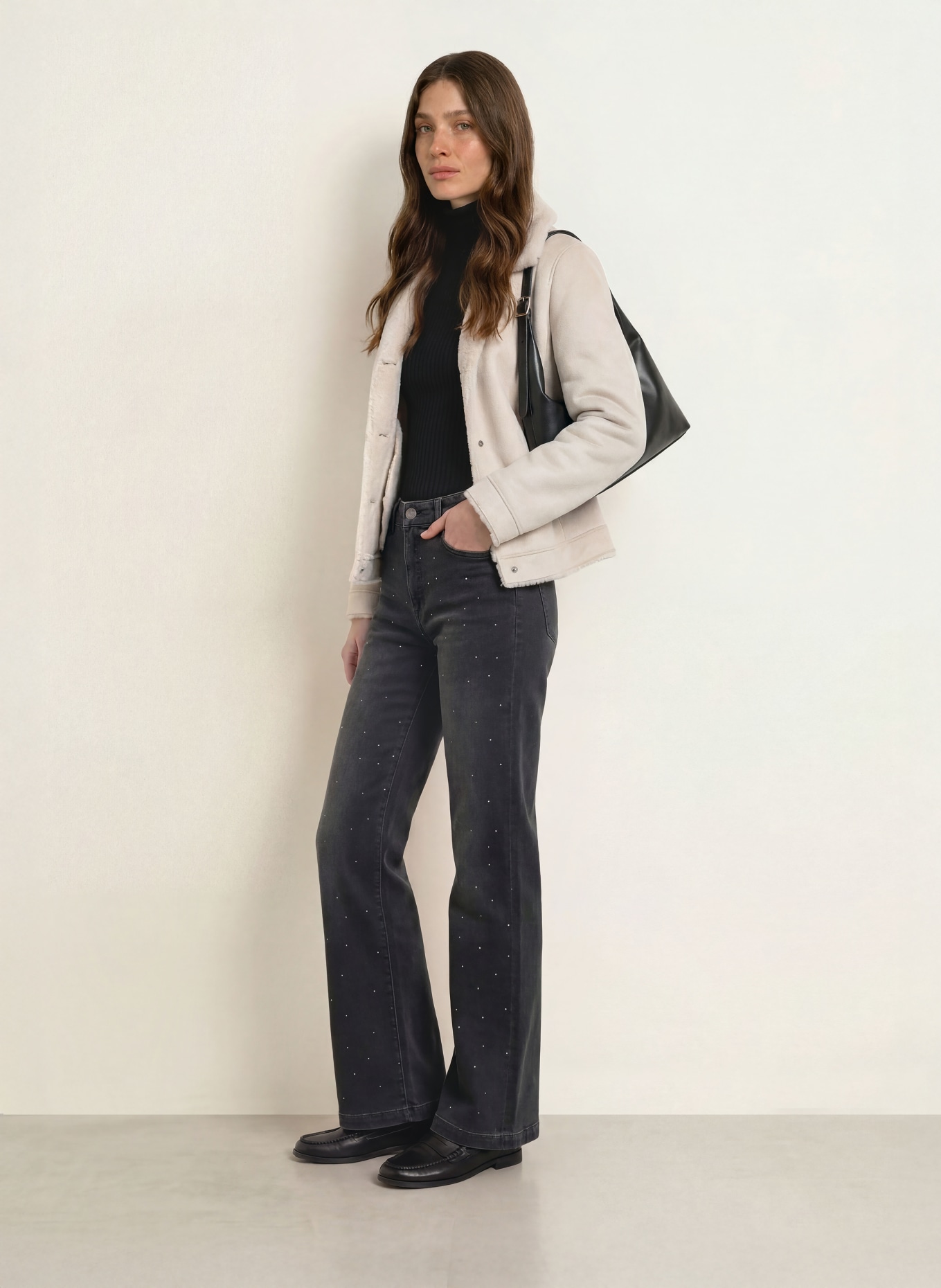 MARC CAIN Wide Leg Jeans WIGAN mit Nieten: 900 black new