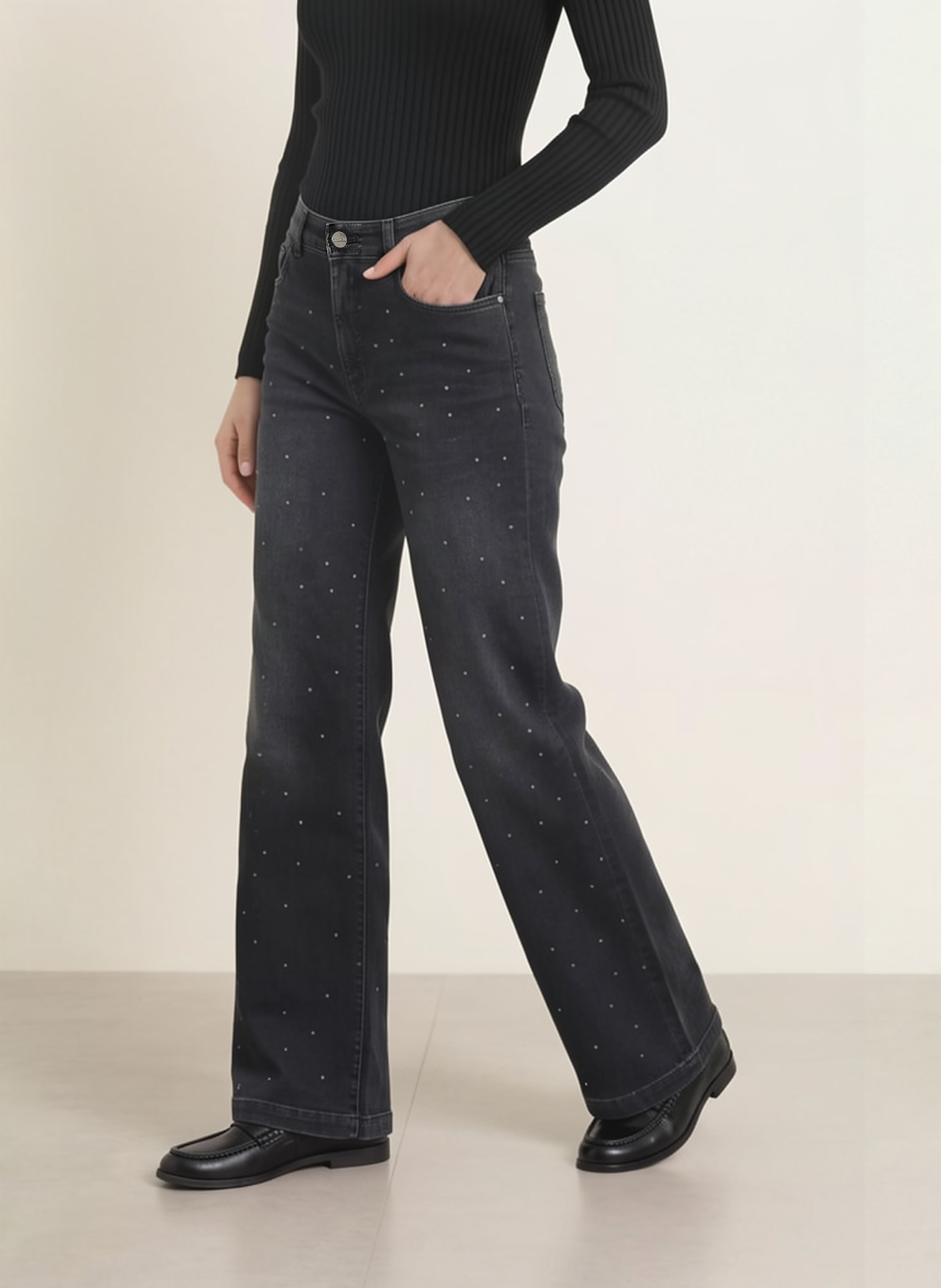 MARC CAIN Wide Leg Jeans WIGAN mit Nieten: 900 black new