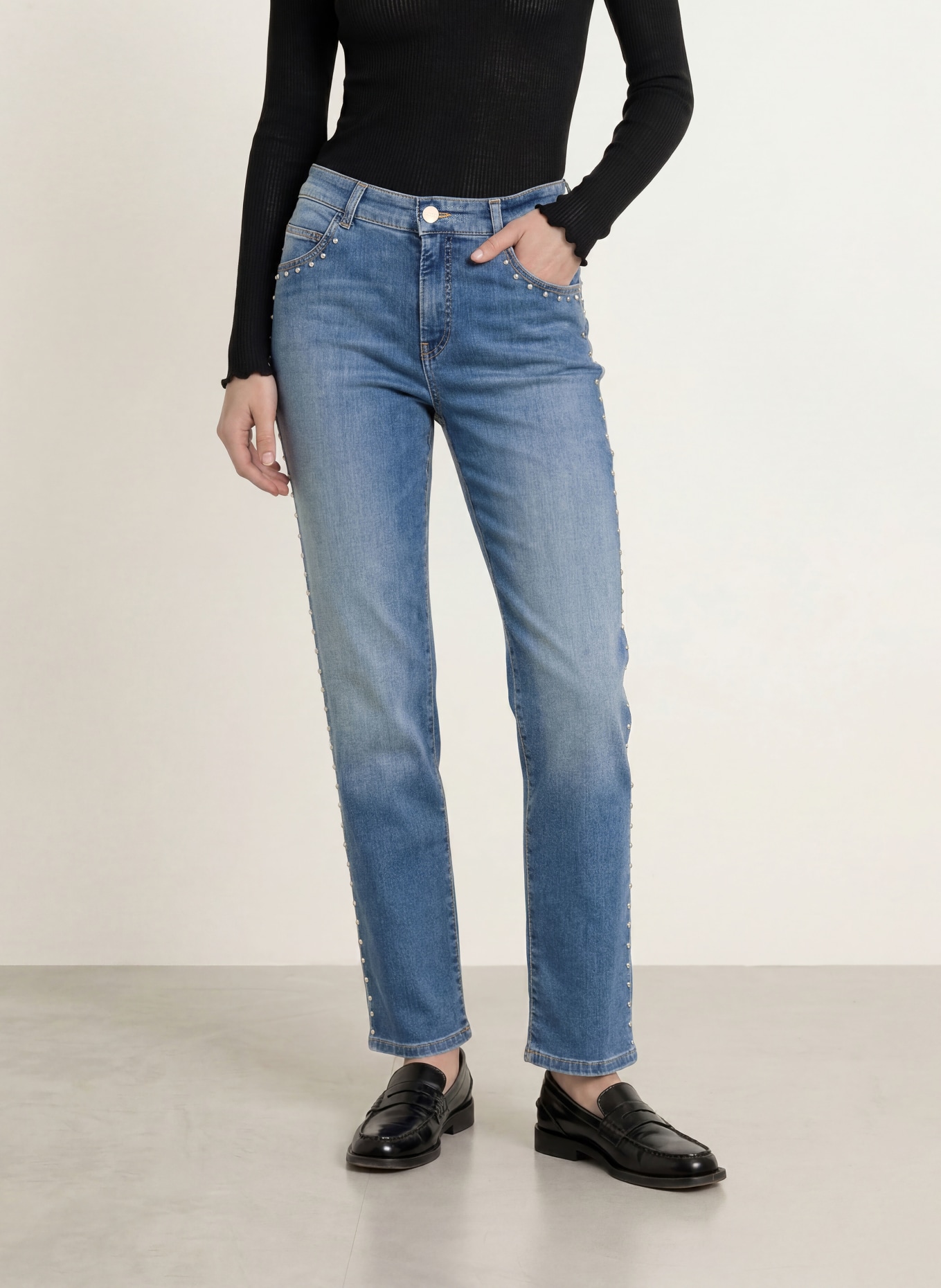 MARC CAIN Blugi cropped ROHA cu nituri: 353 blue denim