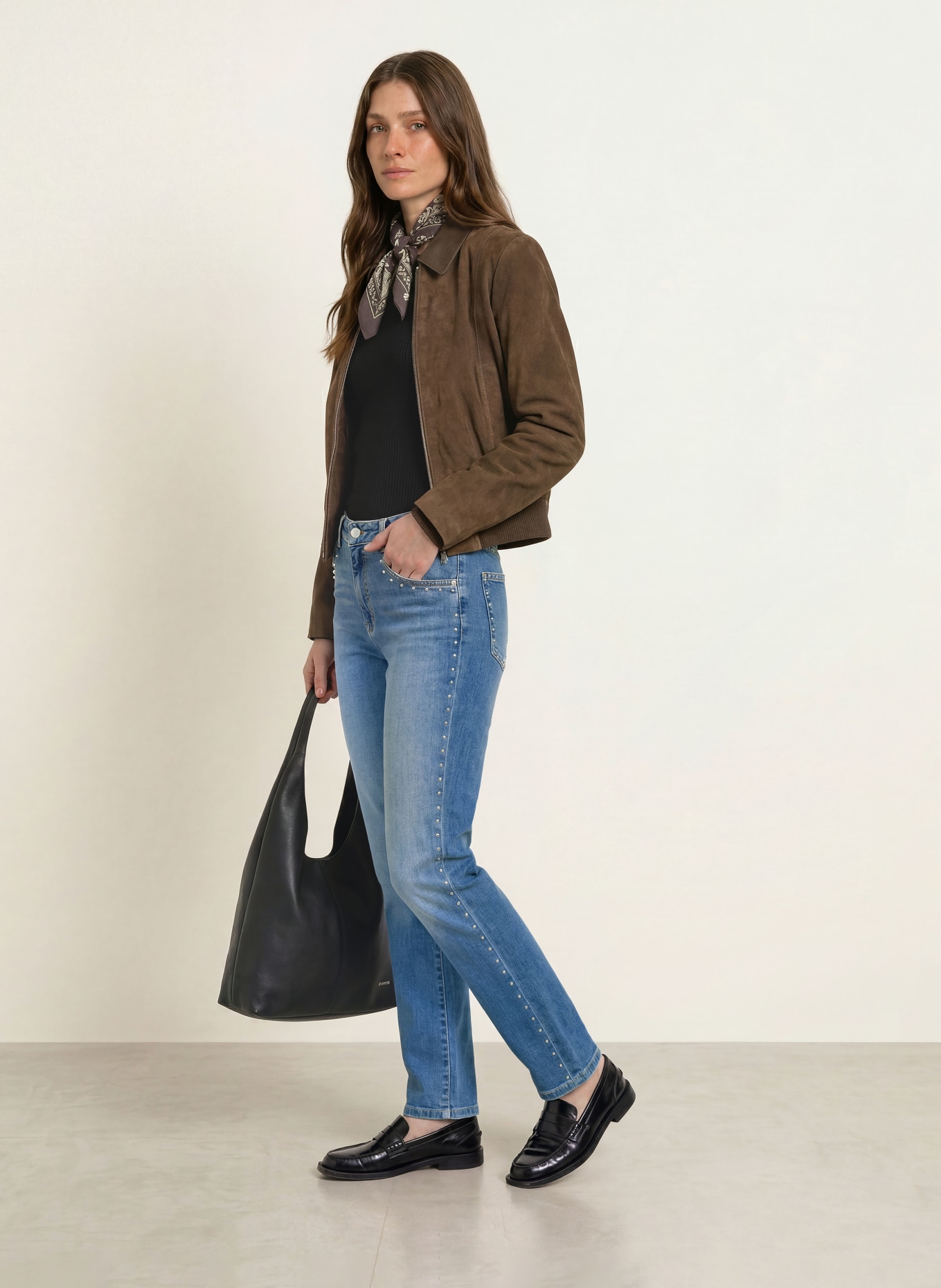 MARC CAIN Blugi cropped ROHA cu nituri: 353 blue denim