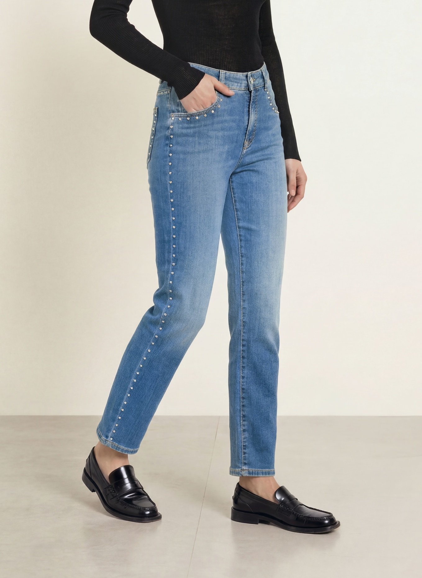 MARC CAIN Blugi cropped ROHA cu nituri: 353 blue denim