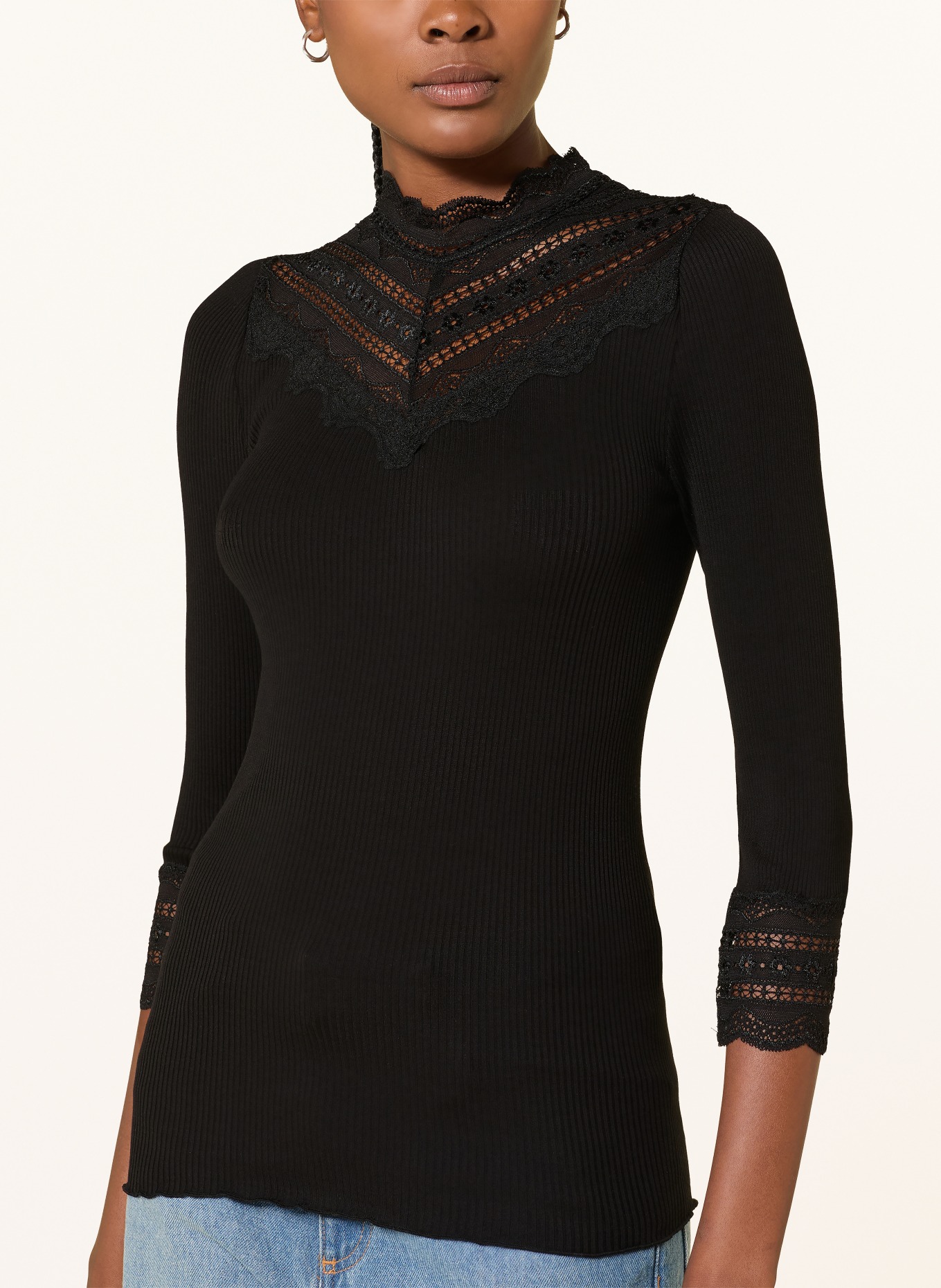 rosemunde Longsleeve BENITA mit Seide und 3/4-Arm: SCHWARZ