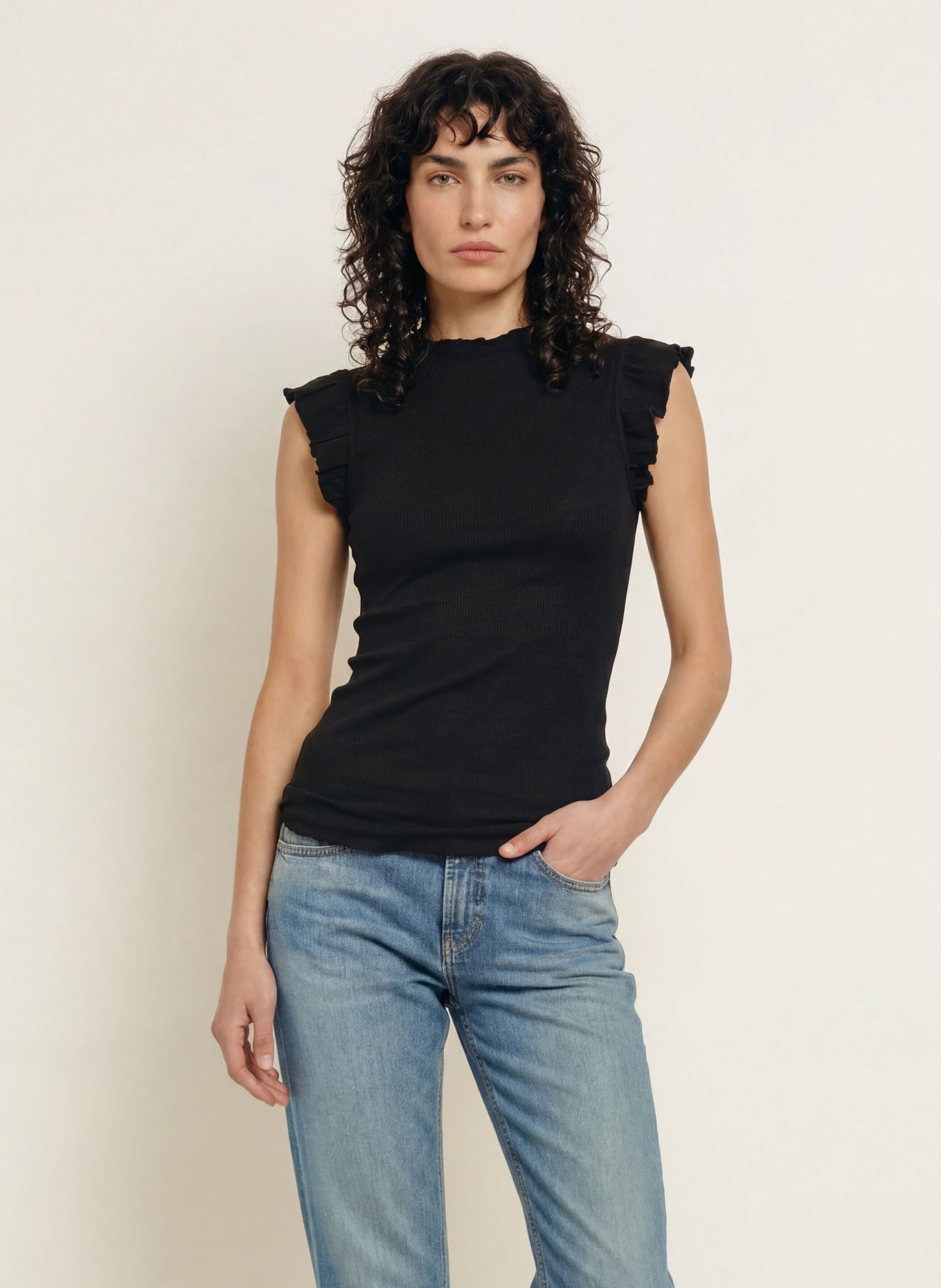rosemunde BERNADINE Top with Ruffles: BLACK