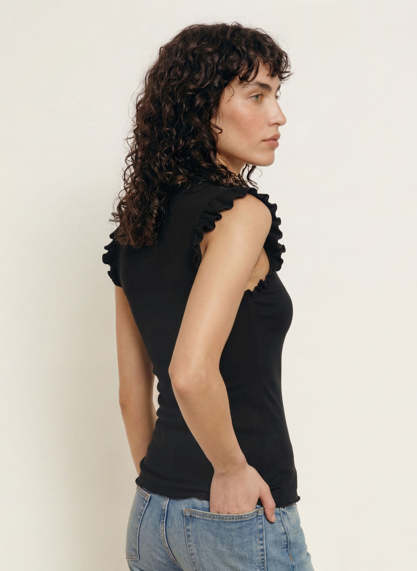 rosemunde BERNADINE Top with Ruffles: BLACK