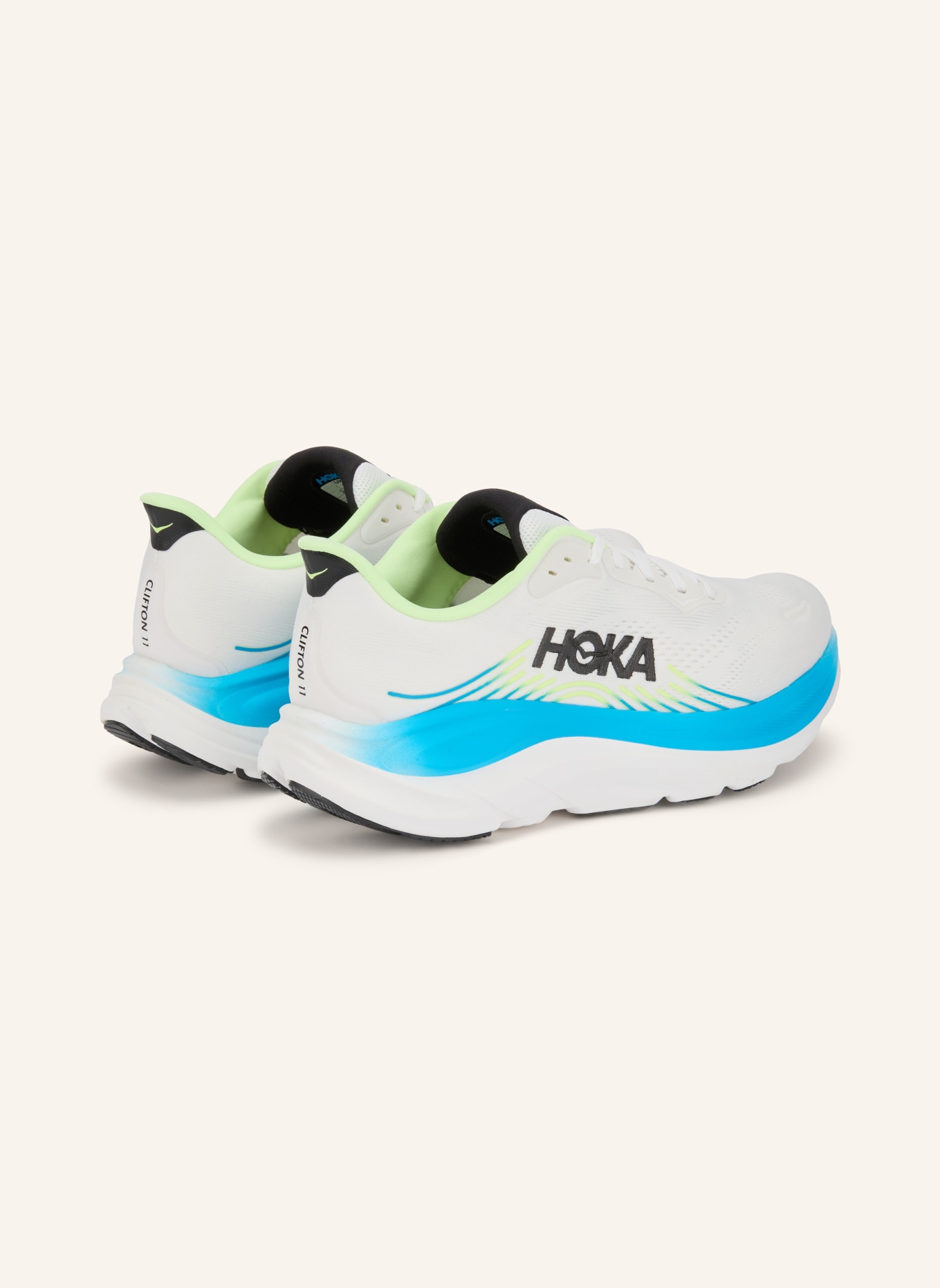 HOKA Hardloopschoenen CLIFTON 11: WIT / NEONGEEL / ZWART