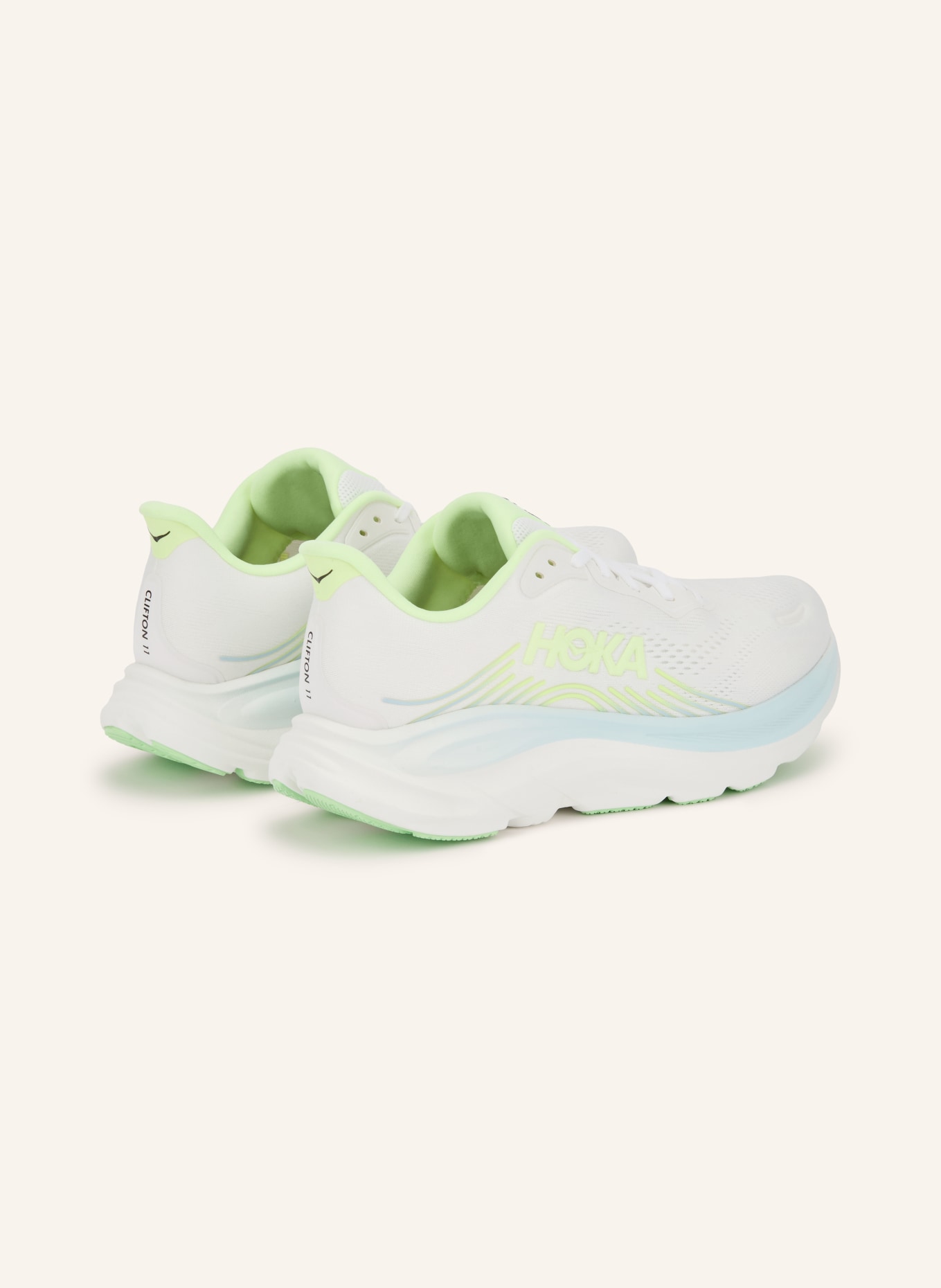 HOKA CLIFTON 11 Running Shoes: WHITE / LIGHT GREEN