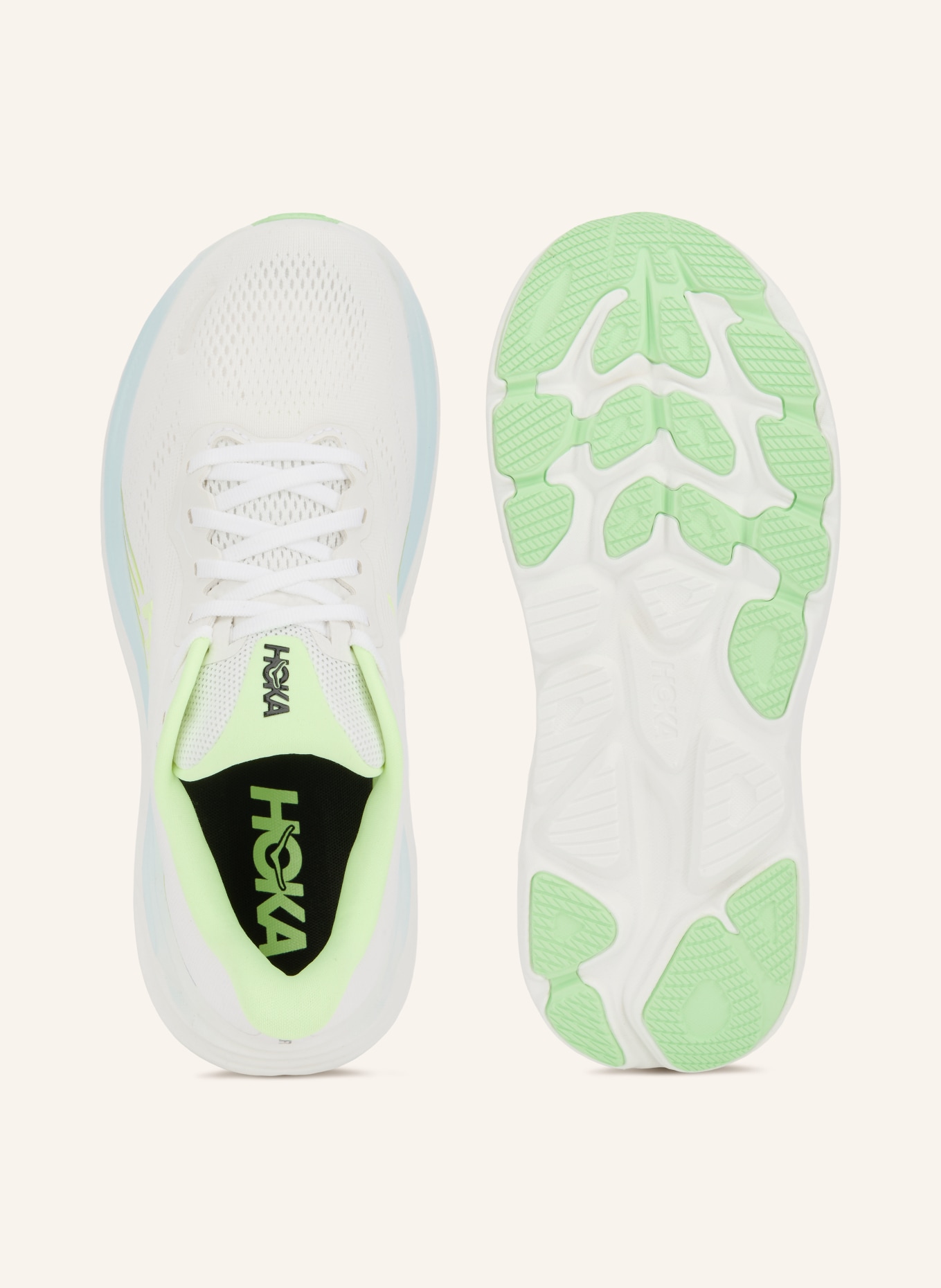 HOKA CLIFTON 11 Running Shoes: WHITE / LIGHT GREEN