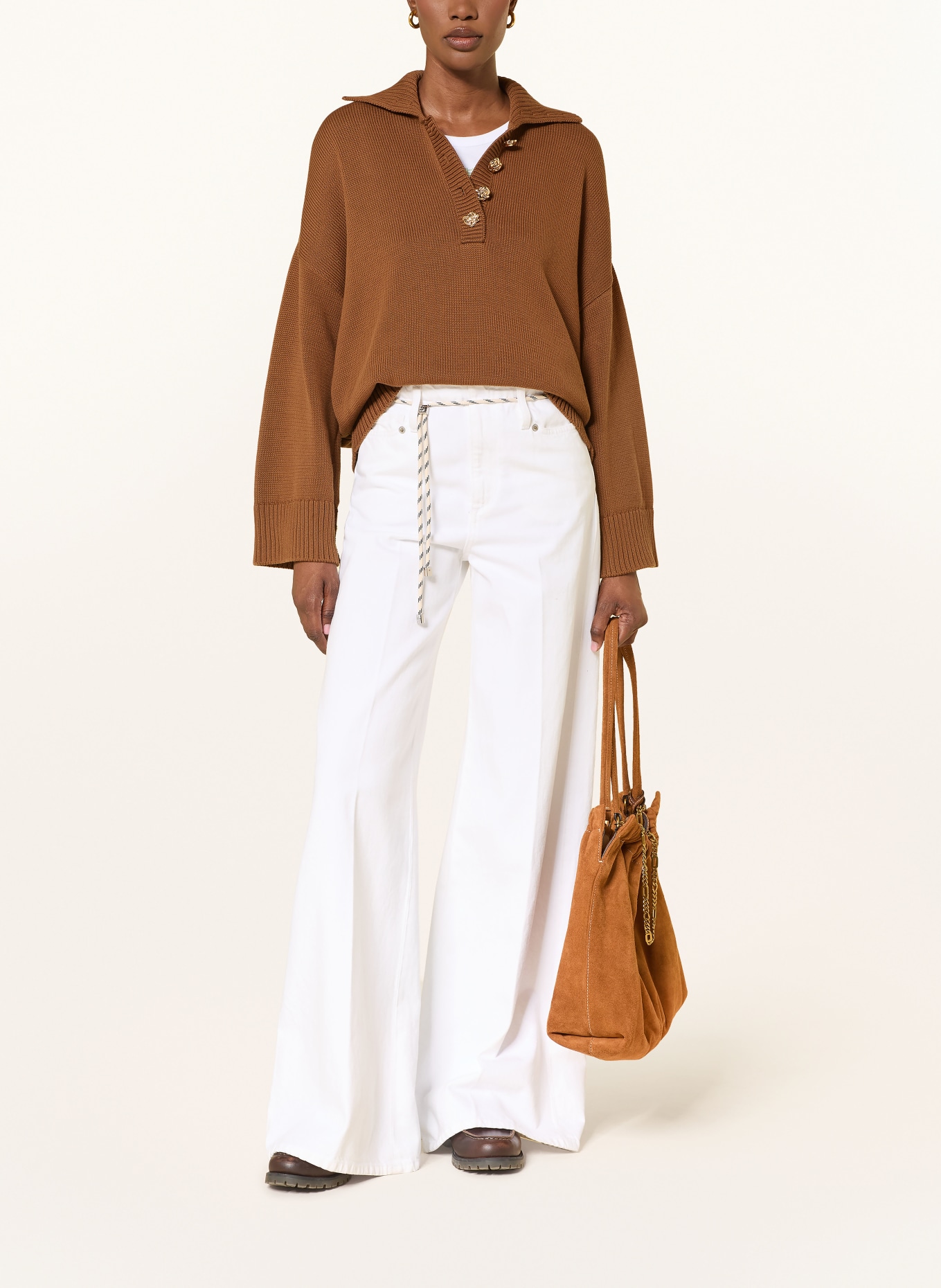 RIANI Pullover mit 3/4-Arm: BRAUN / GOLD