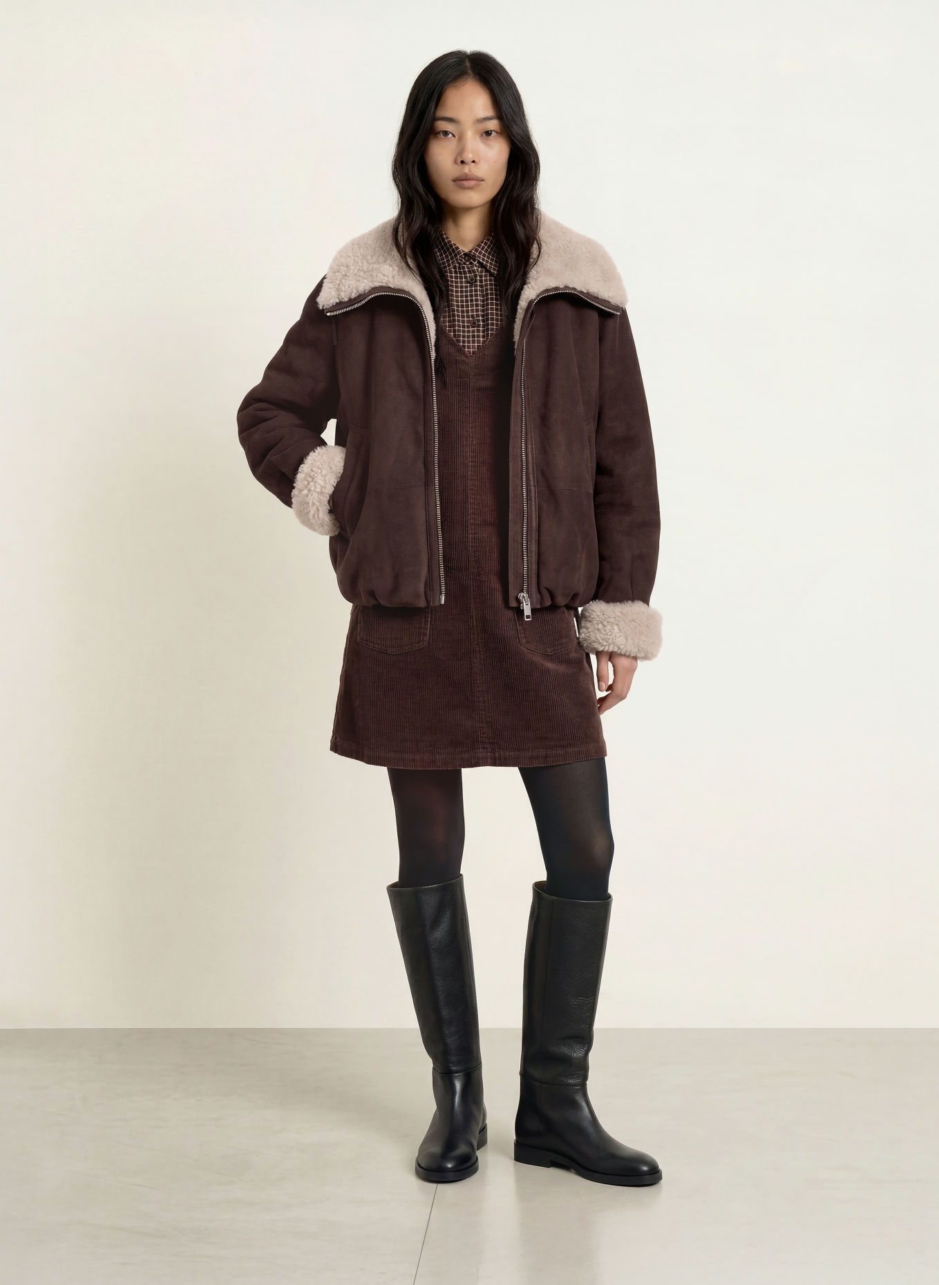 Marc O'Polo DENIM Lederjacke mit Kunstfell: BRAUN / BEIGE