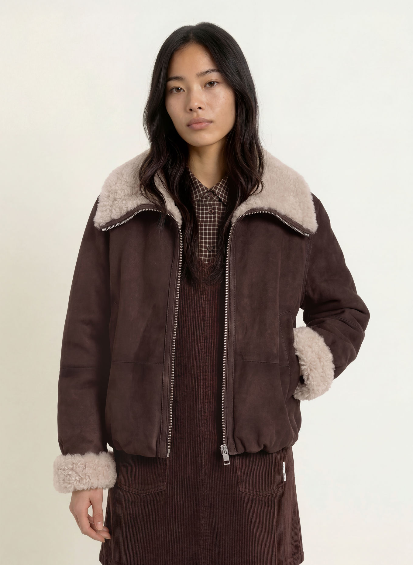 Marc O'Polo DENIM Lederjacke mit Kunstfell: BRAUN / BEIGE