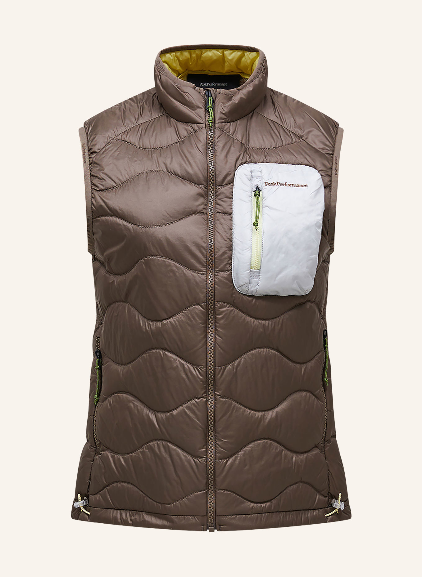 Peak Performance Lichtgewicht Donzen bodywarmer HELIUM: BRUIN / LICHTGRIJS / LICHTGEEL