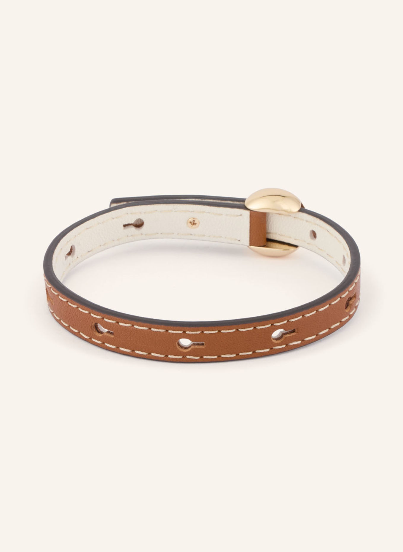 TORY BURCH Leren armband ICON: BRUIN / GOUD