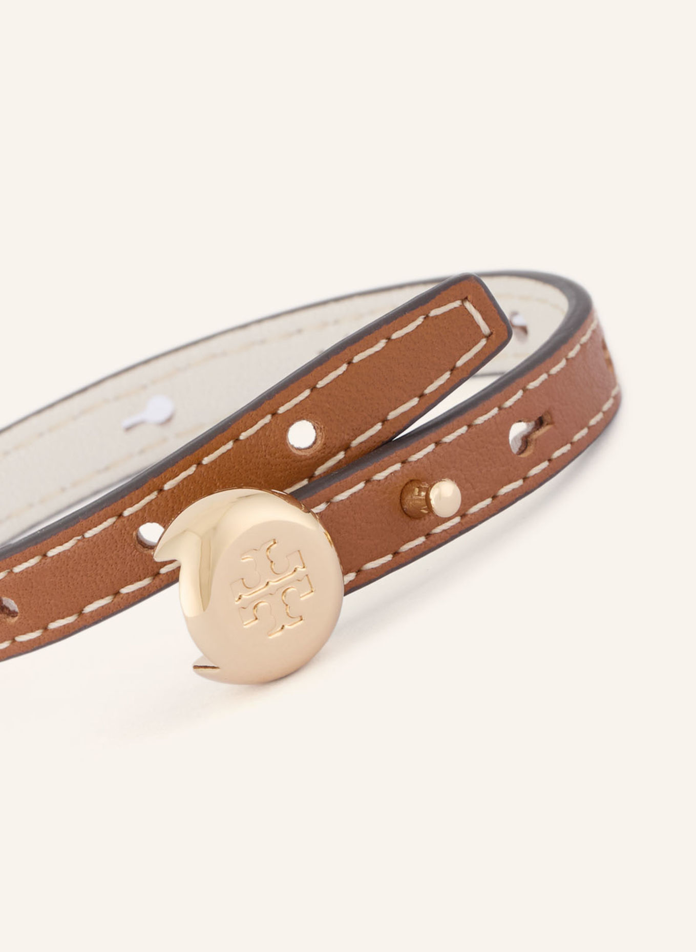 TORY BURCH Leren armband ICON: BRUIN / GOUD