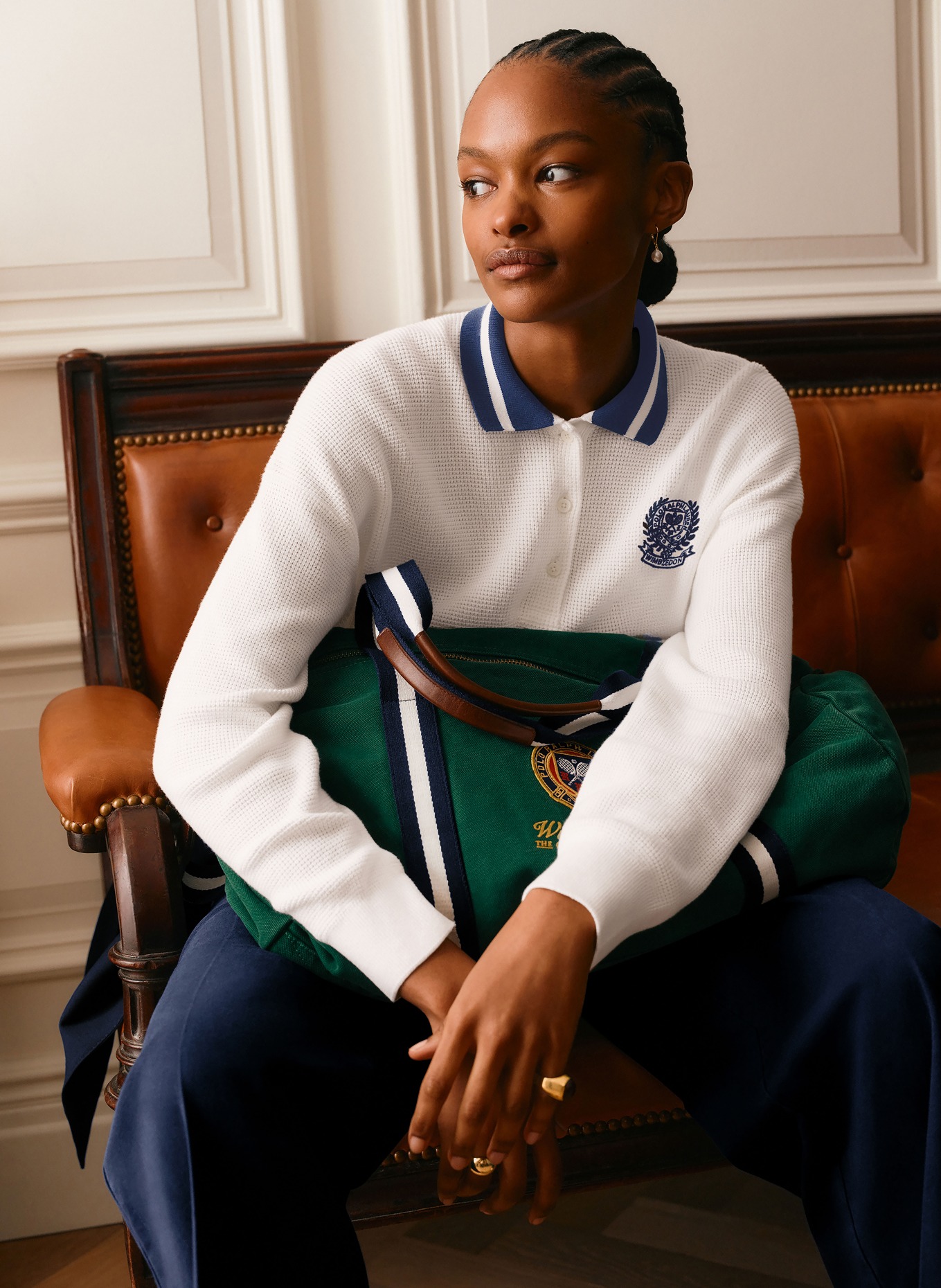 POLO RALPH LAUREN Knit polo shirt: WHITE / DARK BLUE