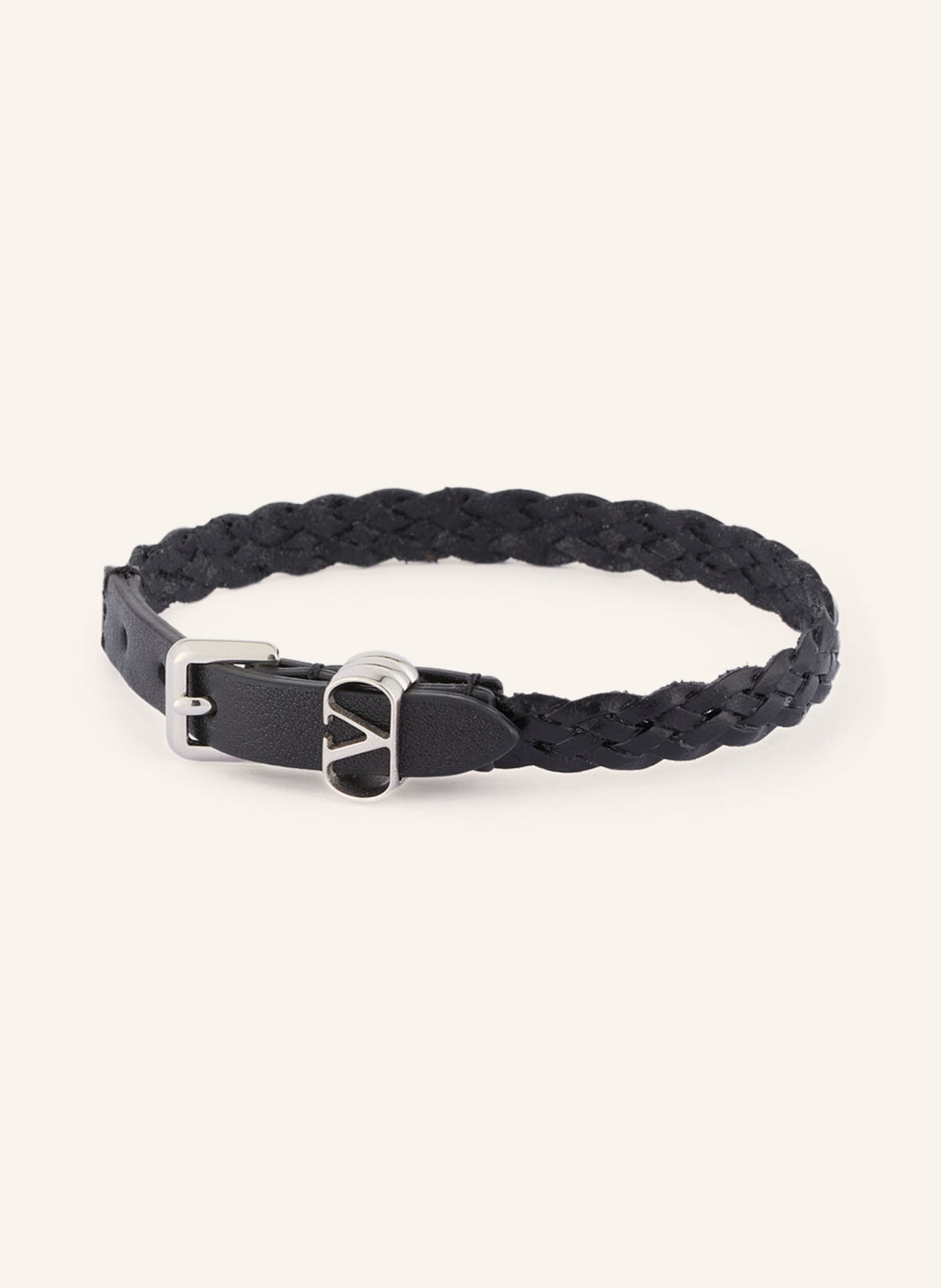 VALENTINO GARAVANI Lederarmband OVALETTE: SCHWARZ / SILBER