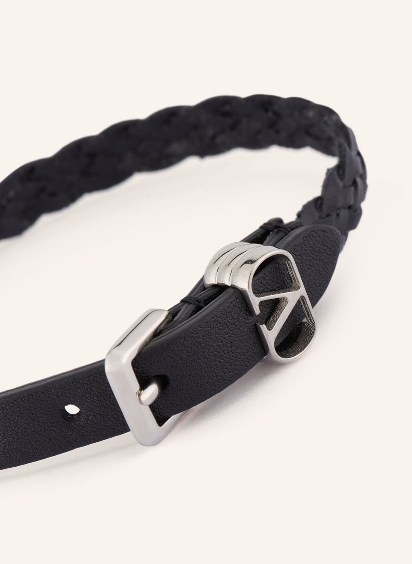 VALENTINO GARAVANI Lederarmband OVALETTE: SCHWARZ / SILBER