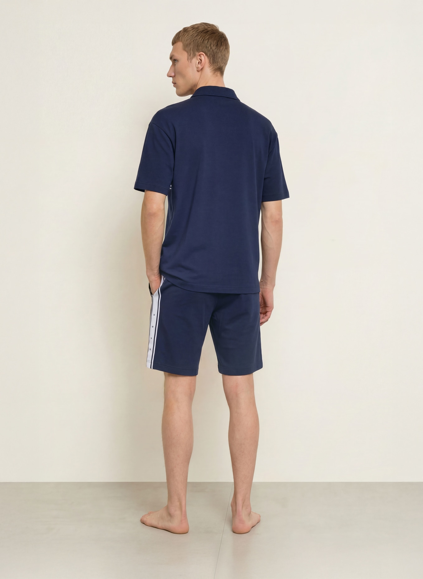 HUGO Loungeshort NAUTIX: DONKERBLAUW / LICHTGRIJS