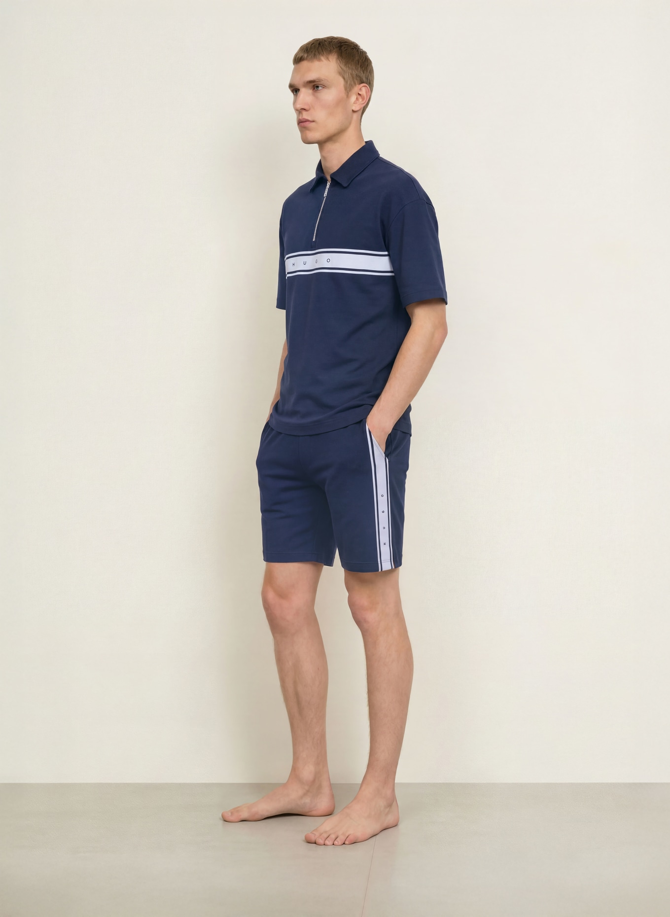 HUGO Loungeshirt NAUTIX: DONKERBLAUW / LICHTGRIJS