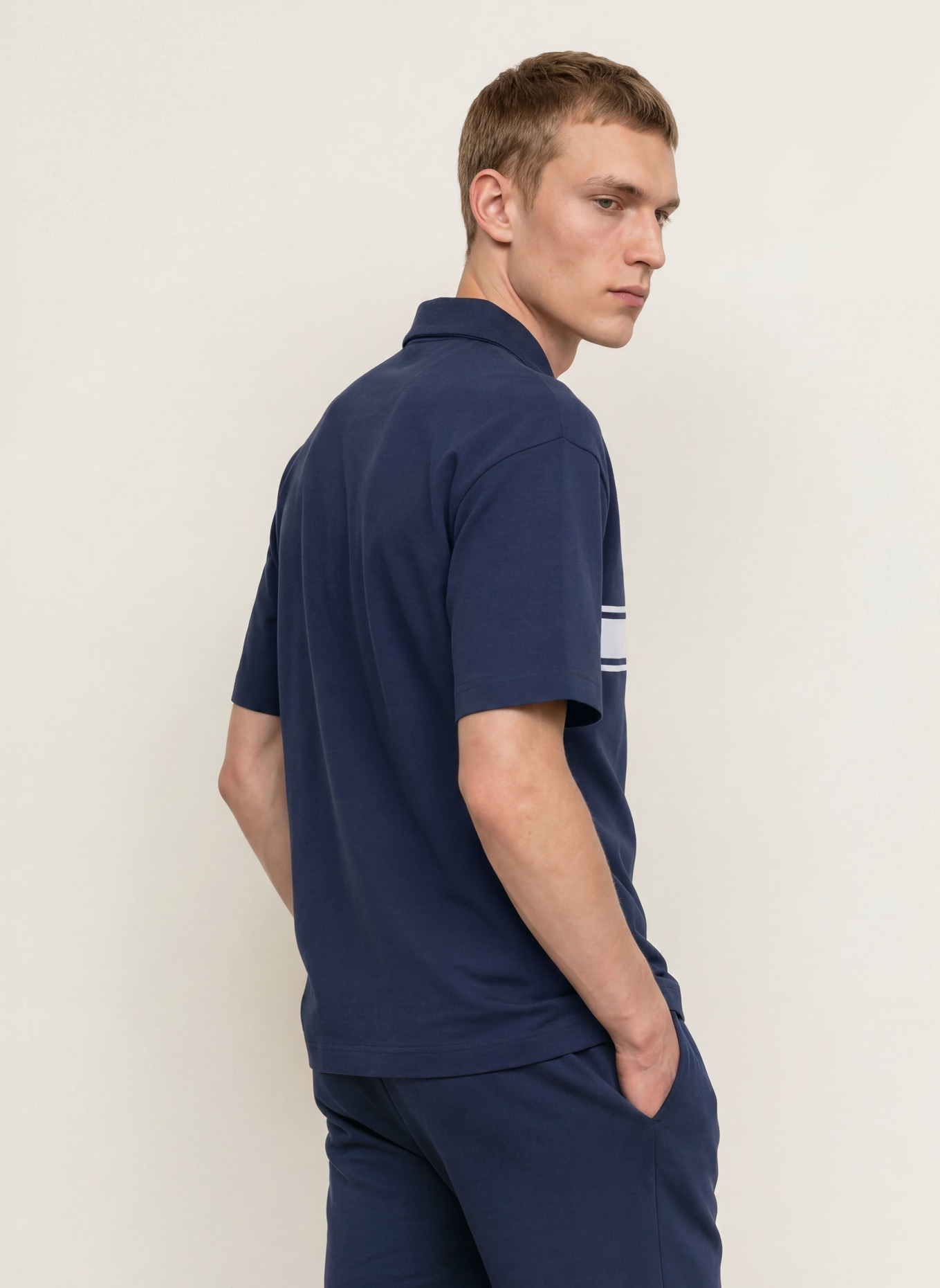 HUGO Loungeshirt NAUTIX: DONKERBLAUW / LICHTGRIJS