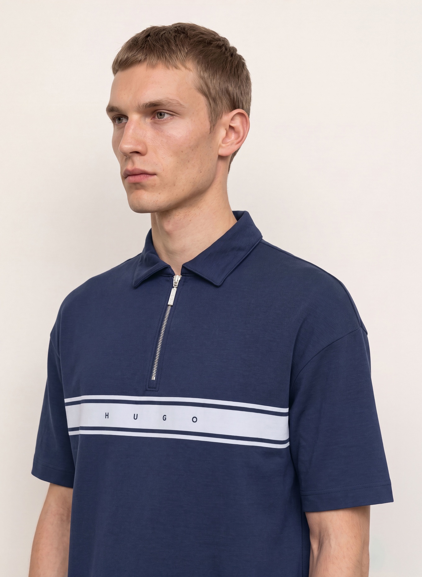 HUGO Loungeshirt NAUTIX: DONKERBLAUW / LICHTGRIJS
