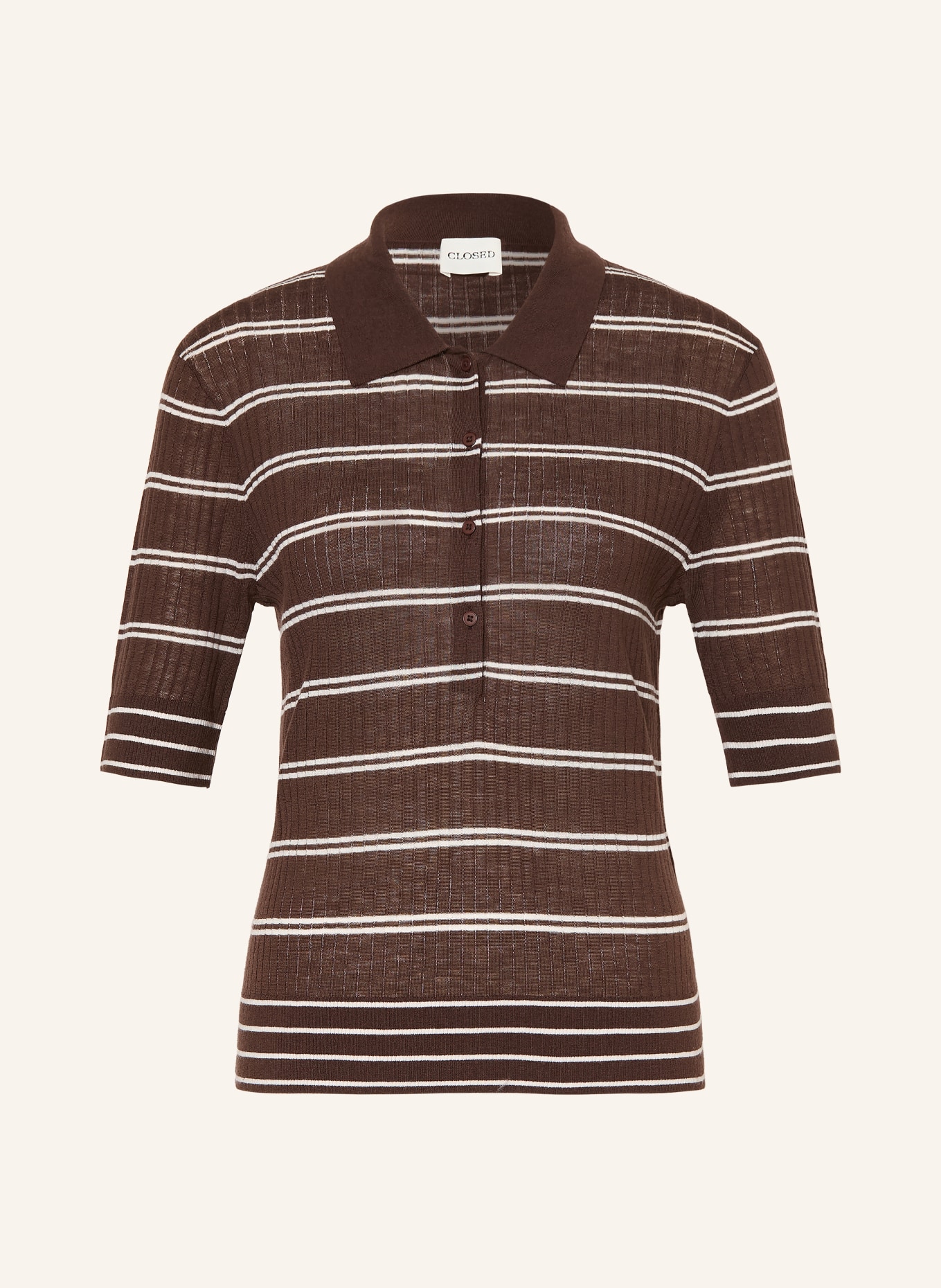 CLOSED Strick-Poloshirt: DUNKELBRAUN / WEISS