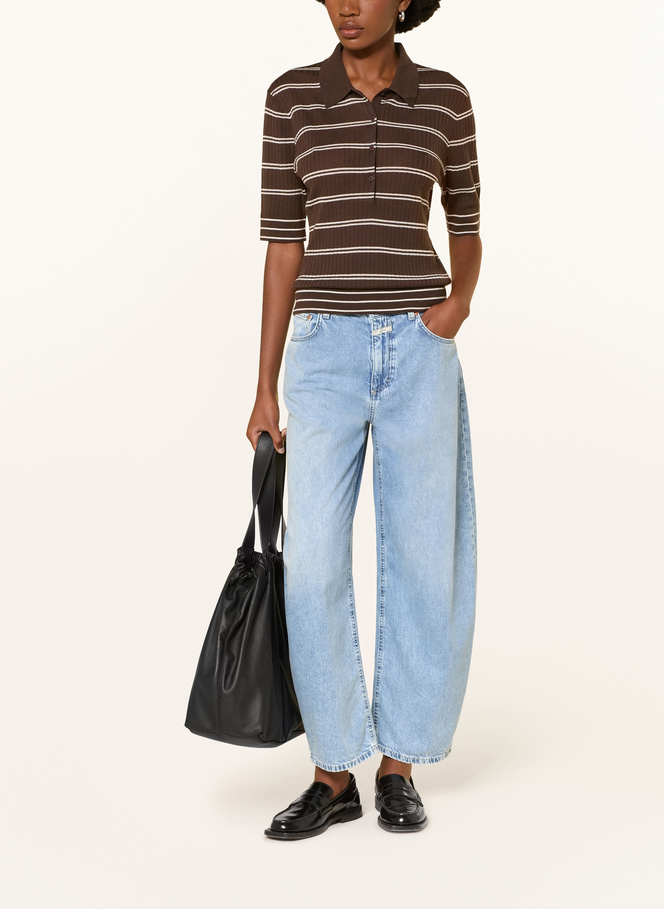CLOSED Strick-Poloshirt: DUNKELBRAUN / WEISS