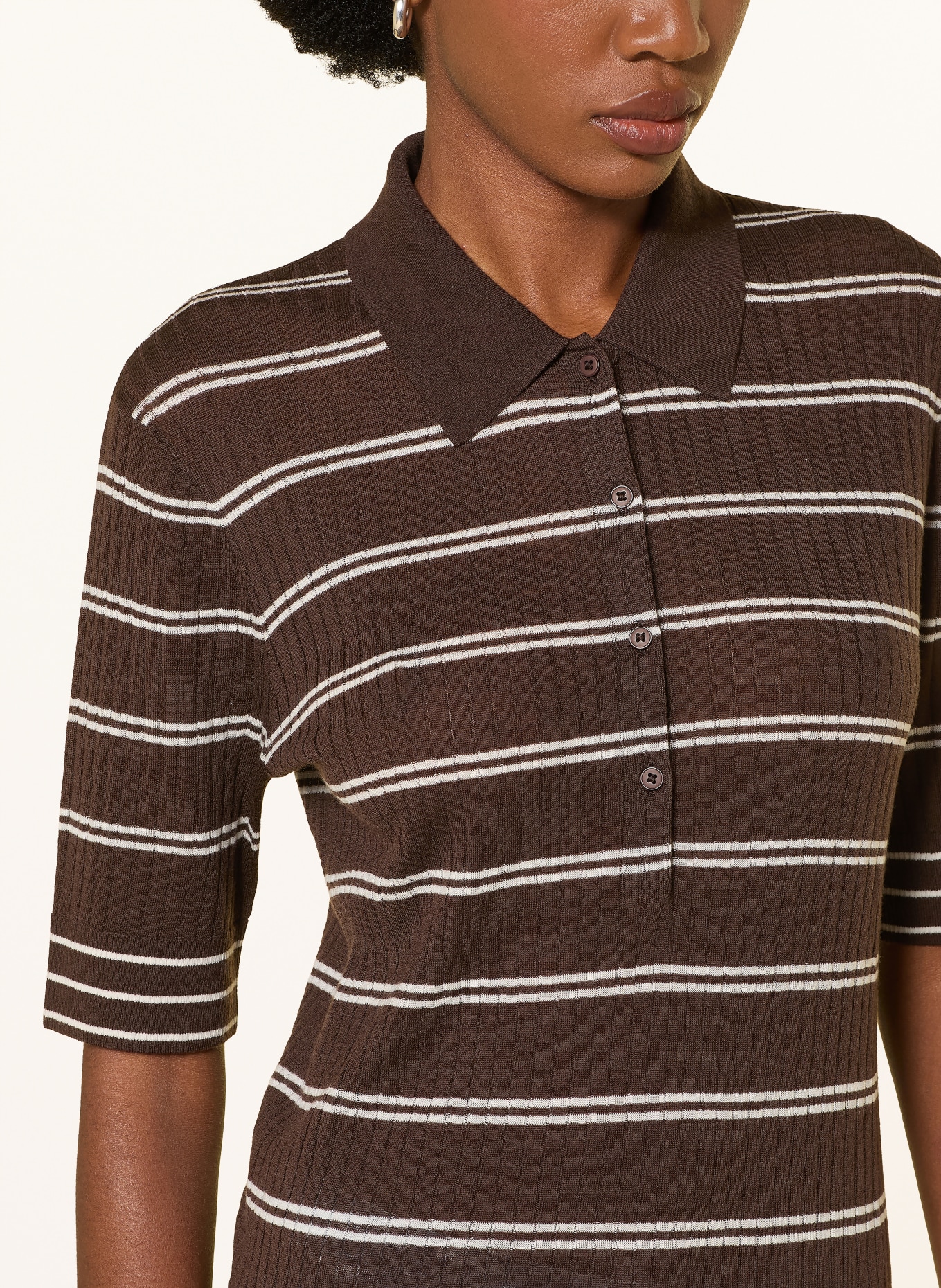 CLOSED Strick-Poloshirt: DUNKELBRAUN / WEISS