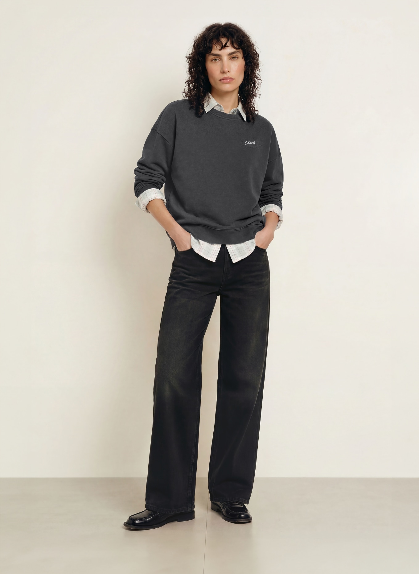 CLOSED Oversized-Sweatshirt: ZWART / WIT
