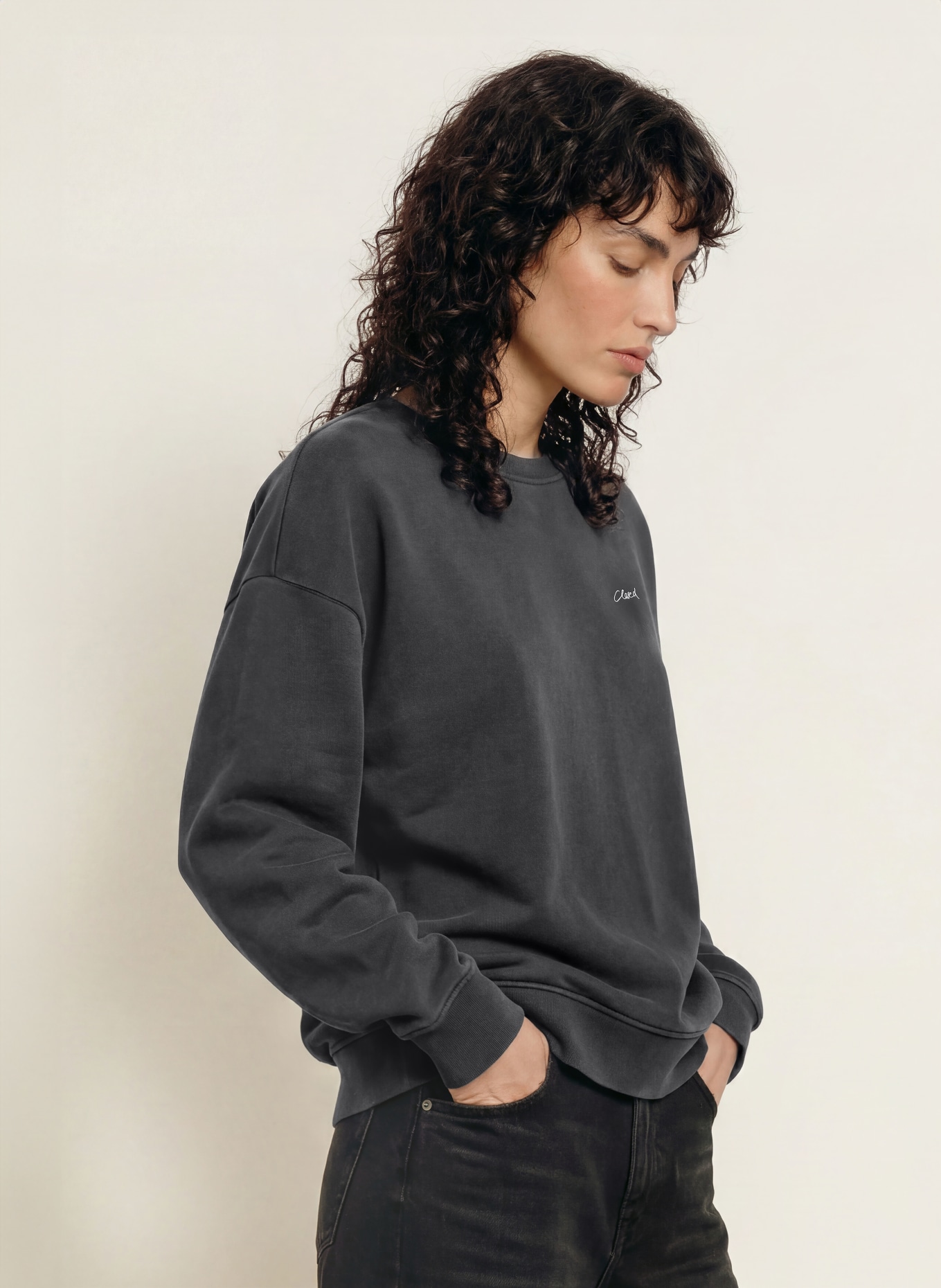 CLOSED Oversized-Sweatshirt: ZWART / WIT