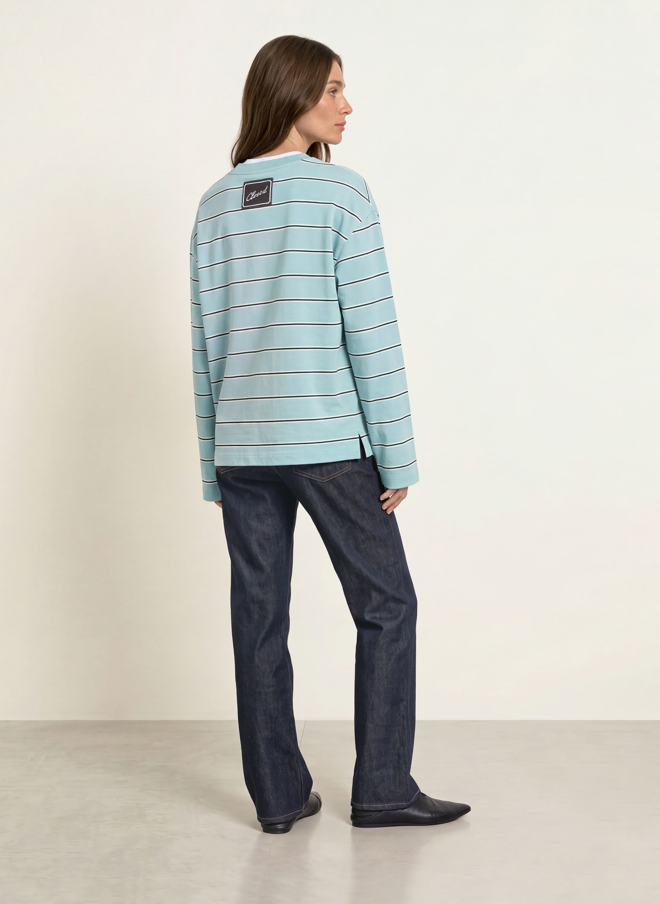 CLOSED Long-sleeve shirt: TURQUOISE / WHITE / BLACK