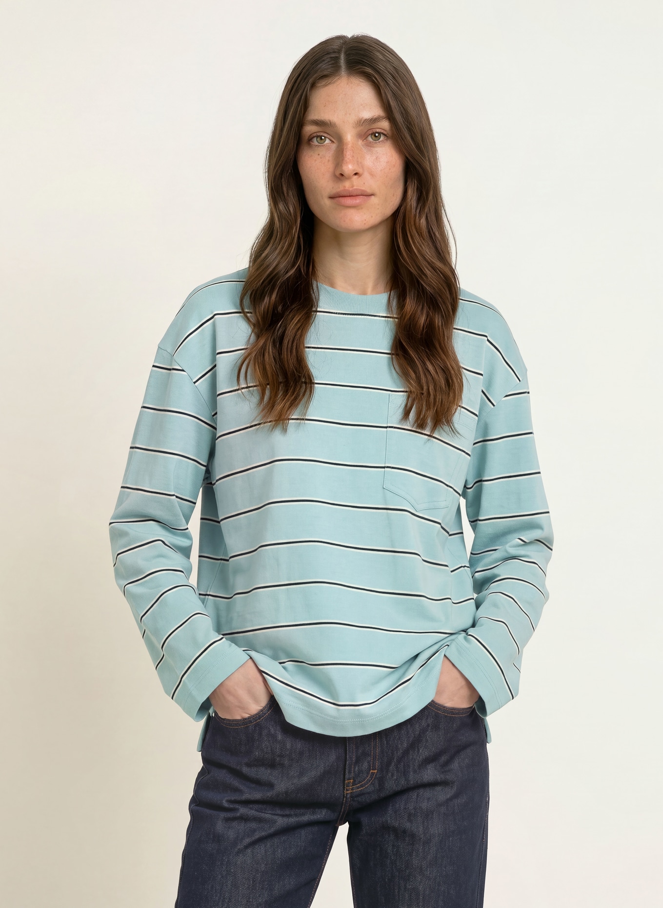 CLOSED Long-sleeve shirt: TURQUOISE / WHITE / BLACK