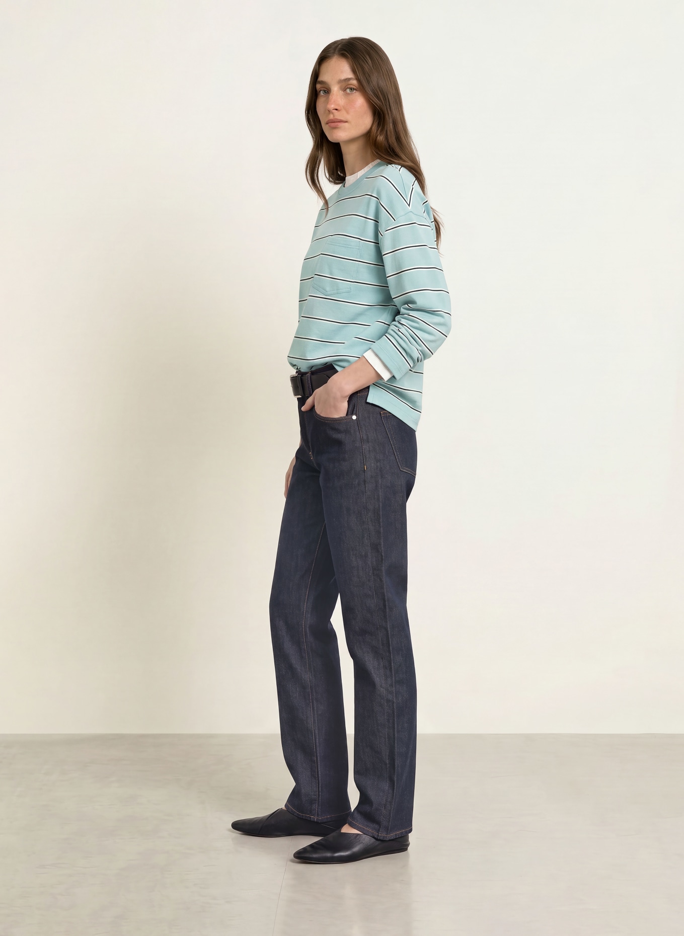 CLOSED Long-sleeve shirt: TURQUOISE / WHITE / BLACK