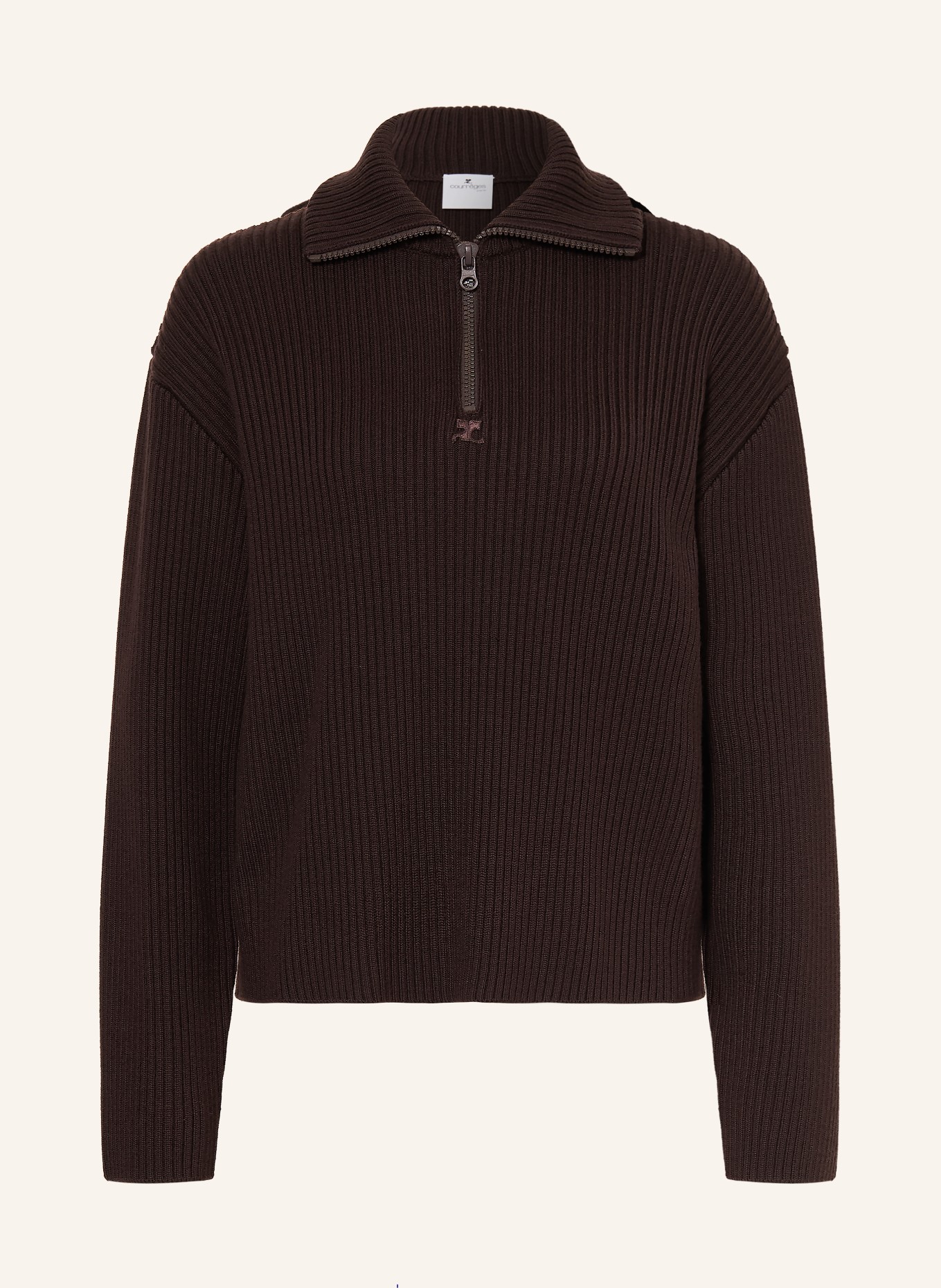 Courrèges Pull col zippé en laine mérinos: MARRON FONCÉ