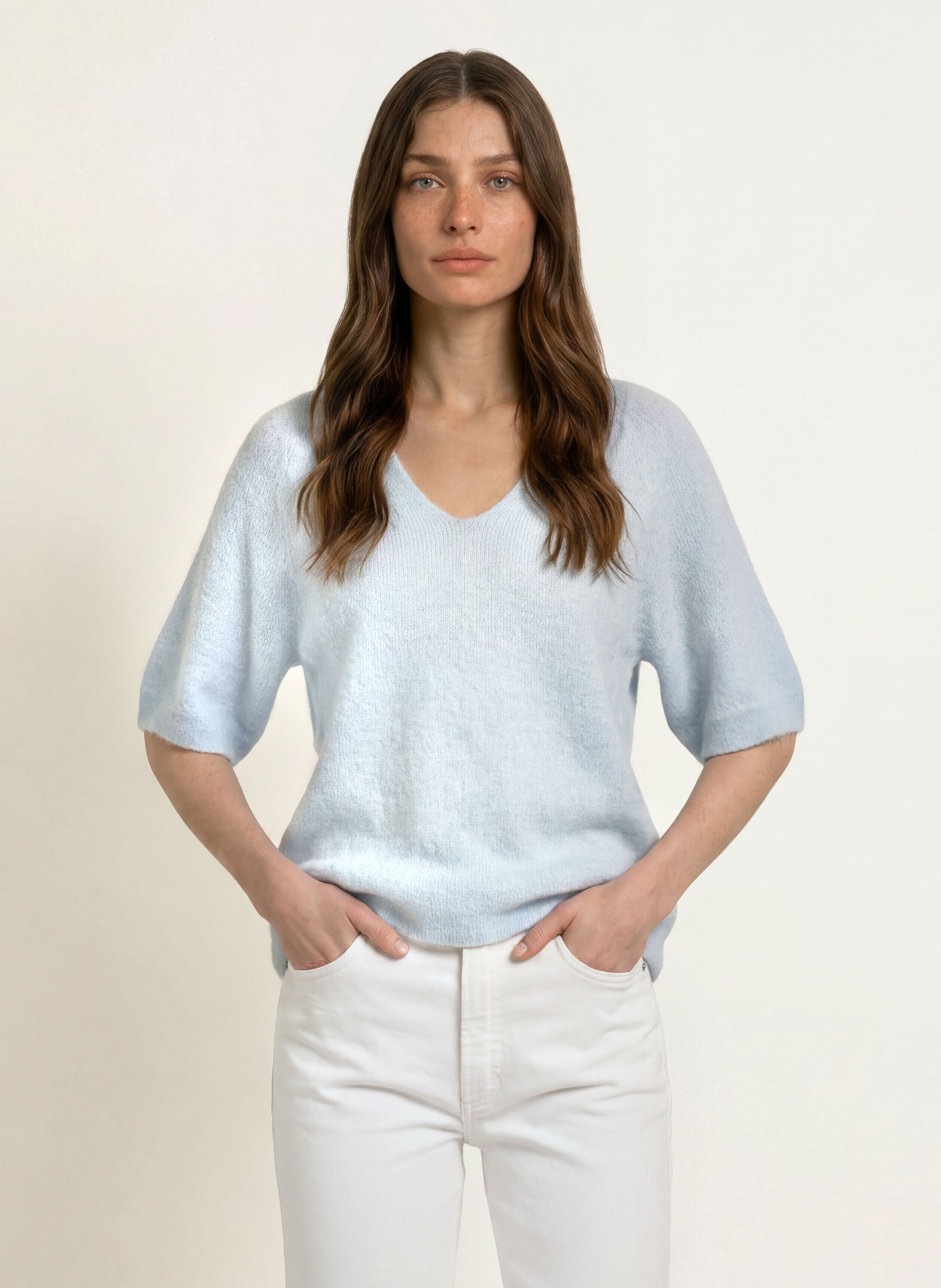 MARC CAIN Pull en maille avec de l'alpaga et du mohair: 318 niagara mist