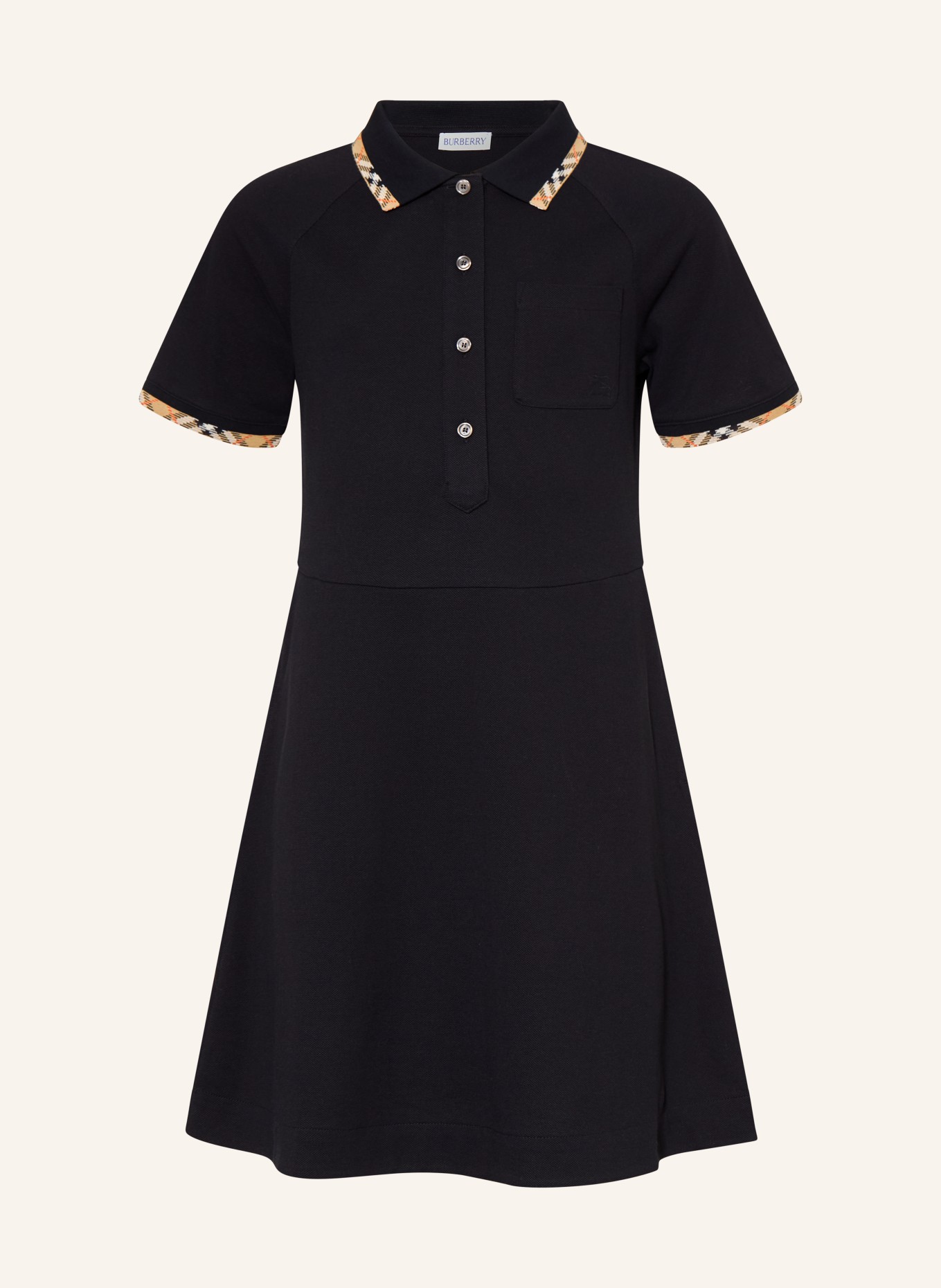 BURBERRY ROMOLA Piqué polo dress: BLACK / CAMEL / RED